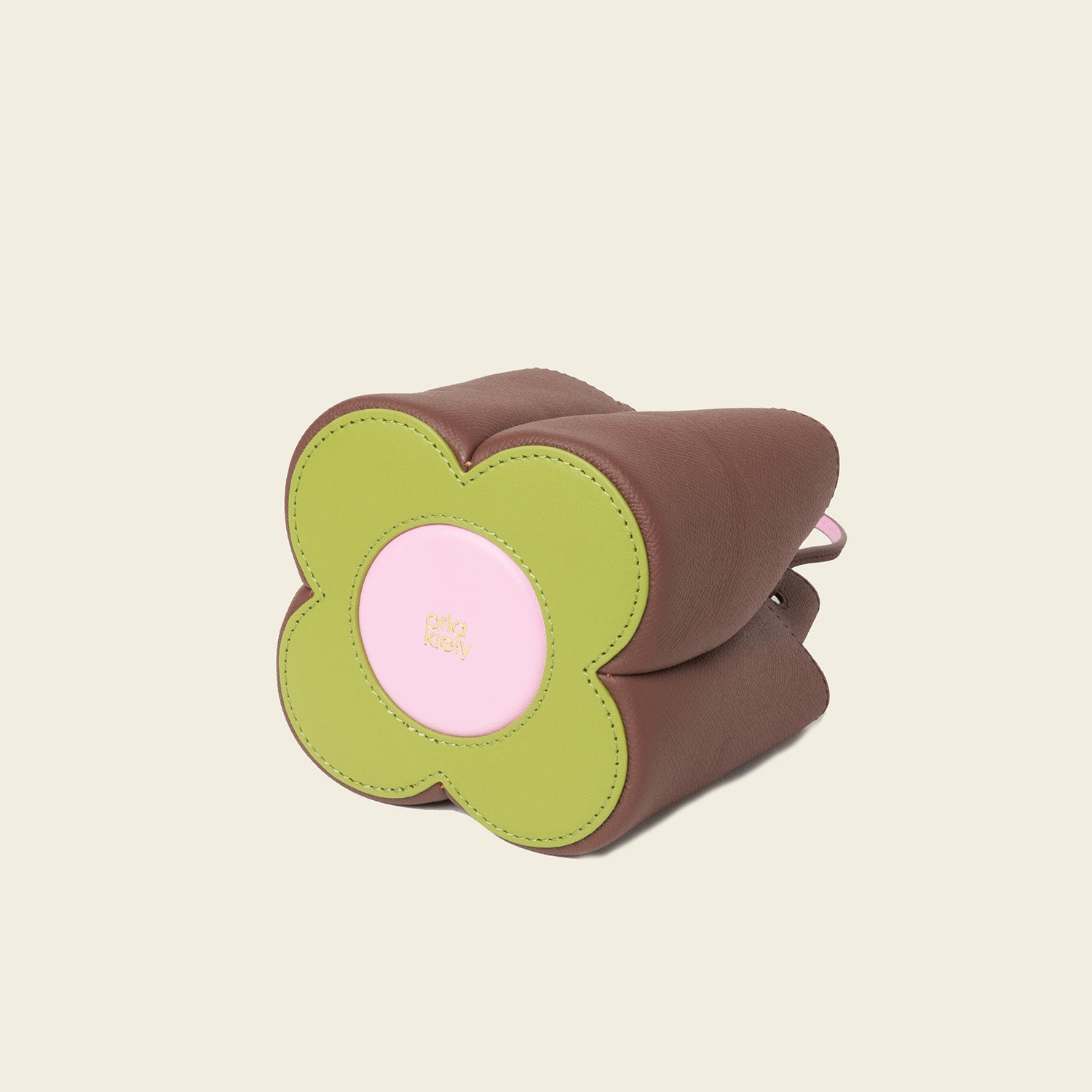 Small Flower Petal Leather Crossbody Bag - Dark Brown