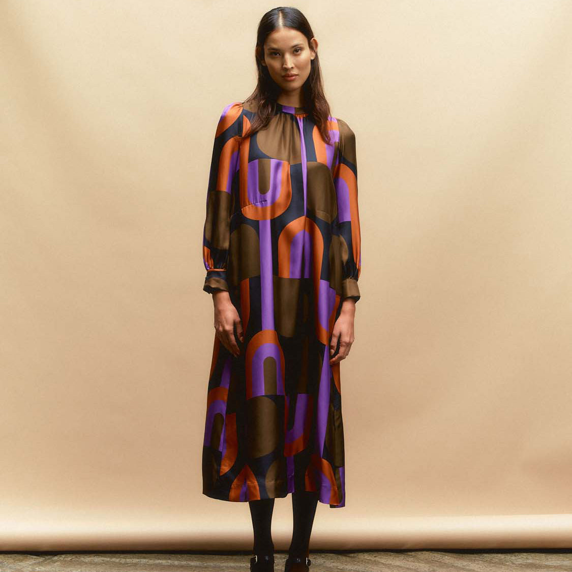 Orla Long Sleeve Midi Silk Dress - Circle Line