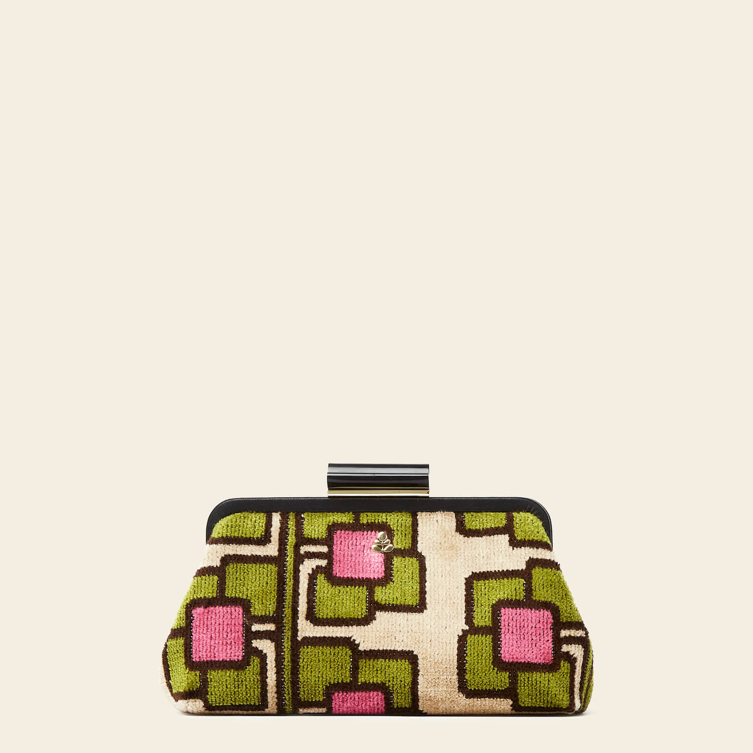 Product Image of Orla Kiely's Jenny D Velvet Clutch Bag in Pink Flower Vine