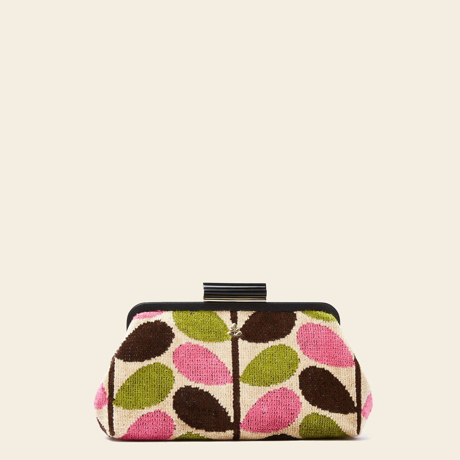 Jenny D Velvet Clutch Bag Pink Multi Stem Orla Kiely