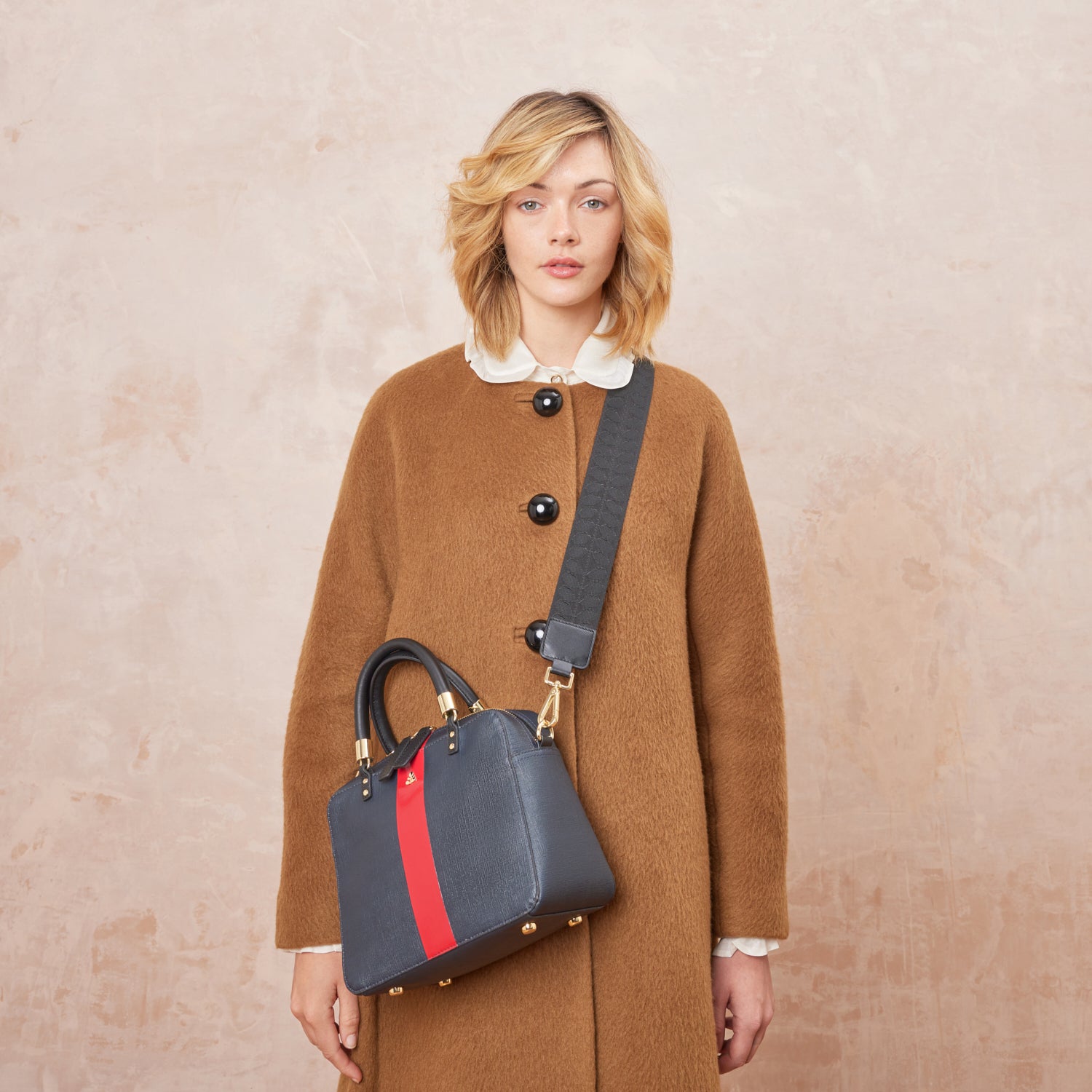 Block Medium Handbag - Shiny Stripe Navy Red