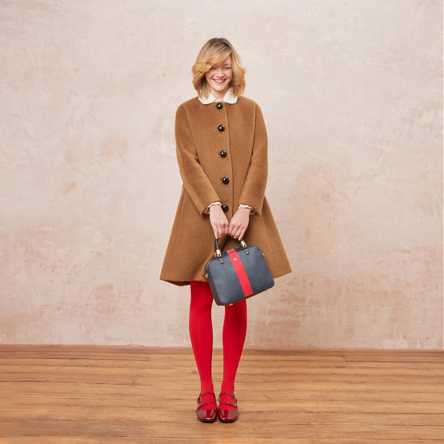 Block Medium Handbag - Shiny Stripe Navy Red