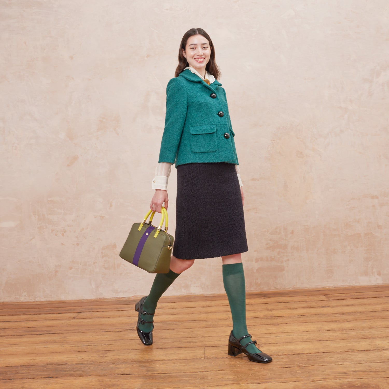 Block Medium Handbag - Shiny Stripe Spruce Purple