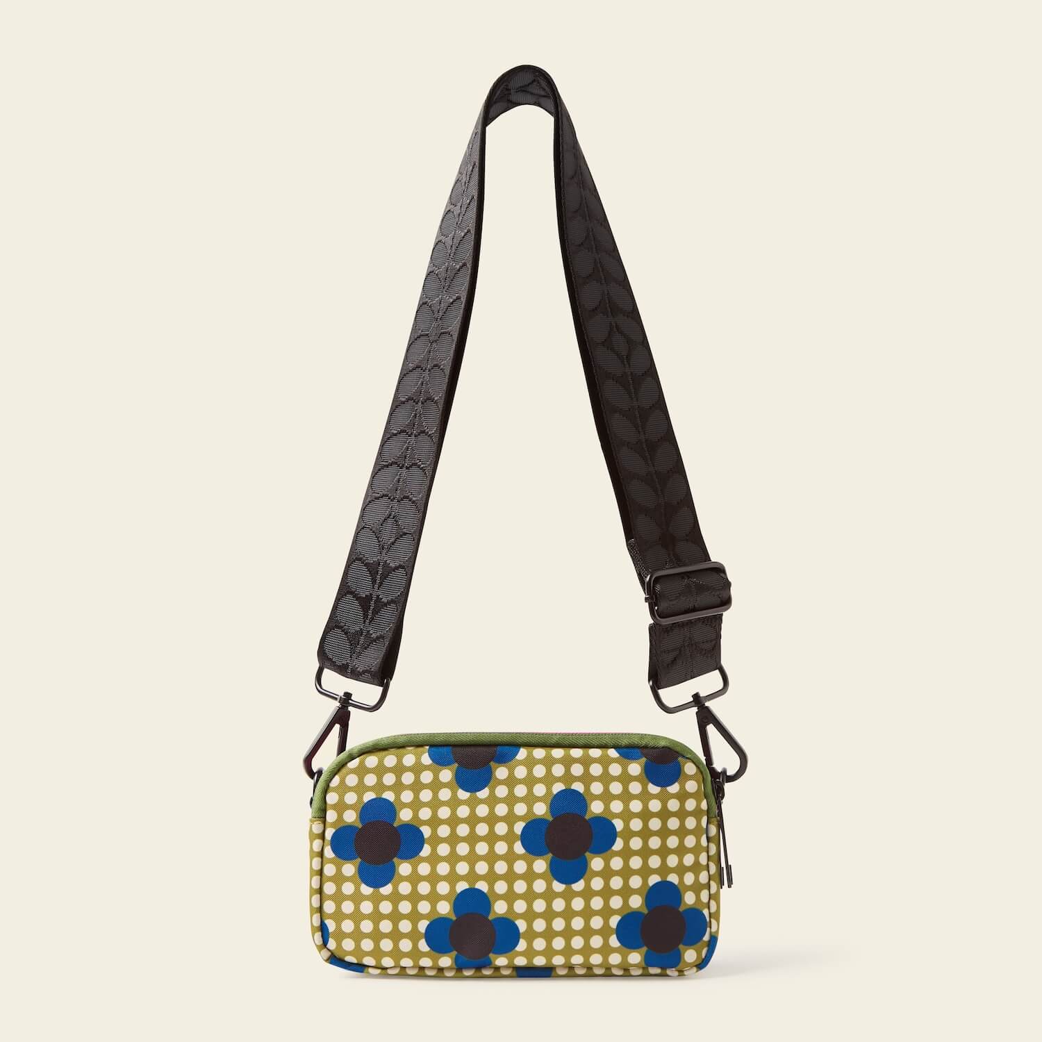 Tripod Crossbody in Flower Polka Dot Olive by Orla Kiely
