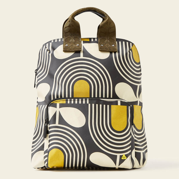 Bestie Backpack in Giant Striped Tulip Noir pattern by Orla Kiely