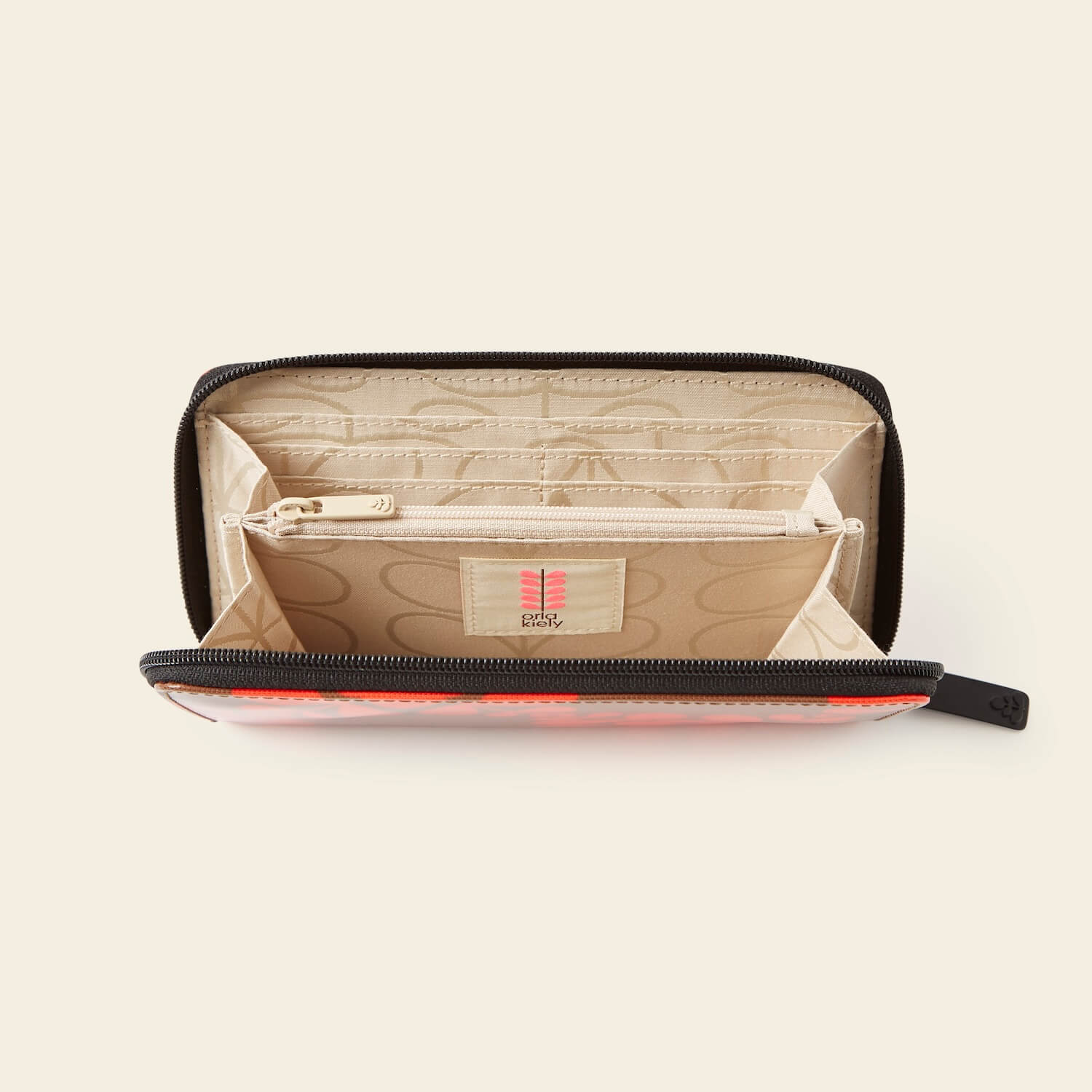 Forget Me Not Wallet in Lattice Flower Tile Conker pattern by Orla Kiely