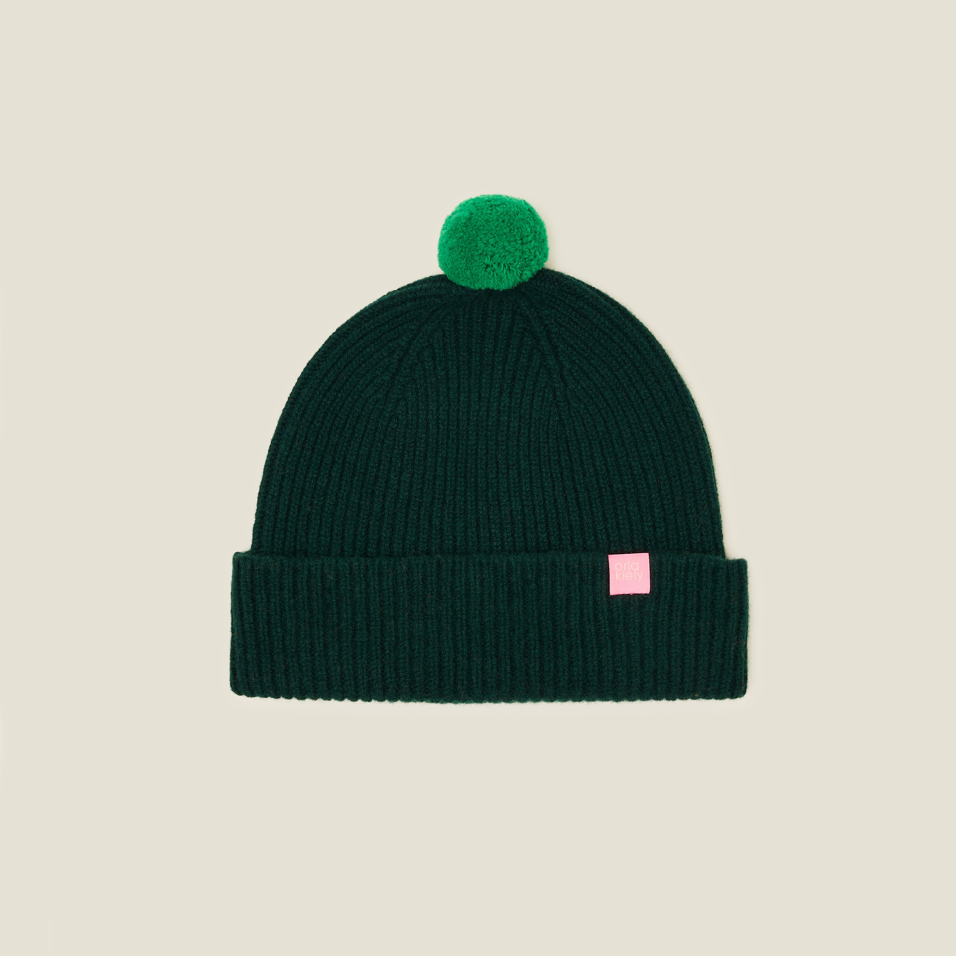 Contrast Pom Wool Beanie - Forest Black