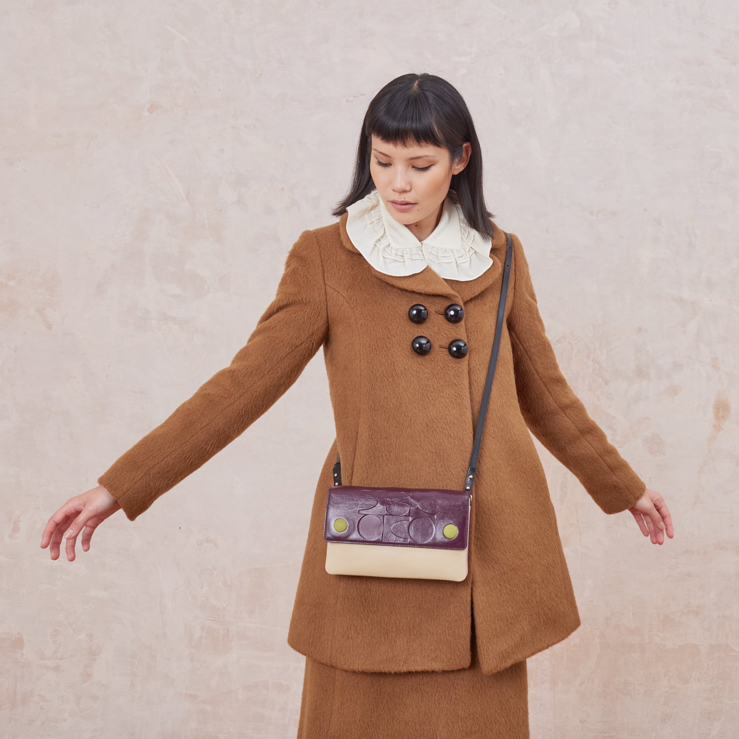 Flap Folio Leather Crossbody Bag - OK Colourblock Burgundy