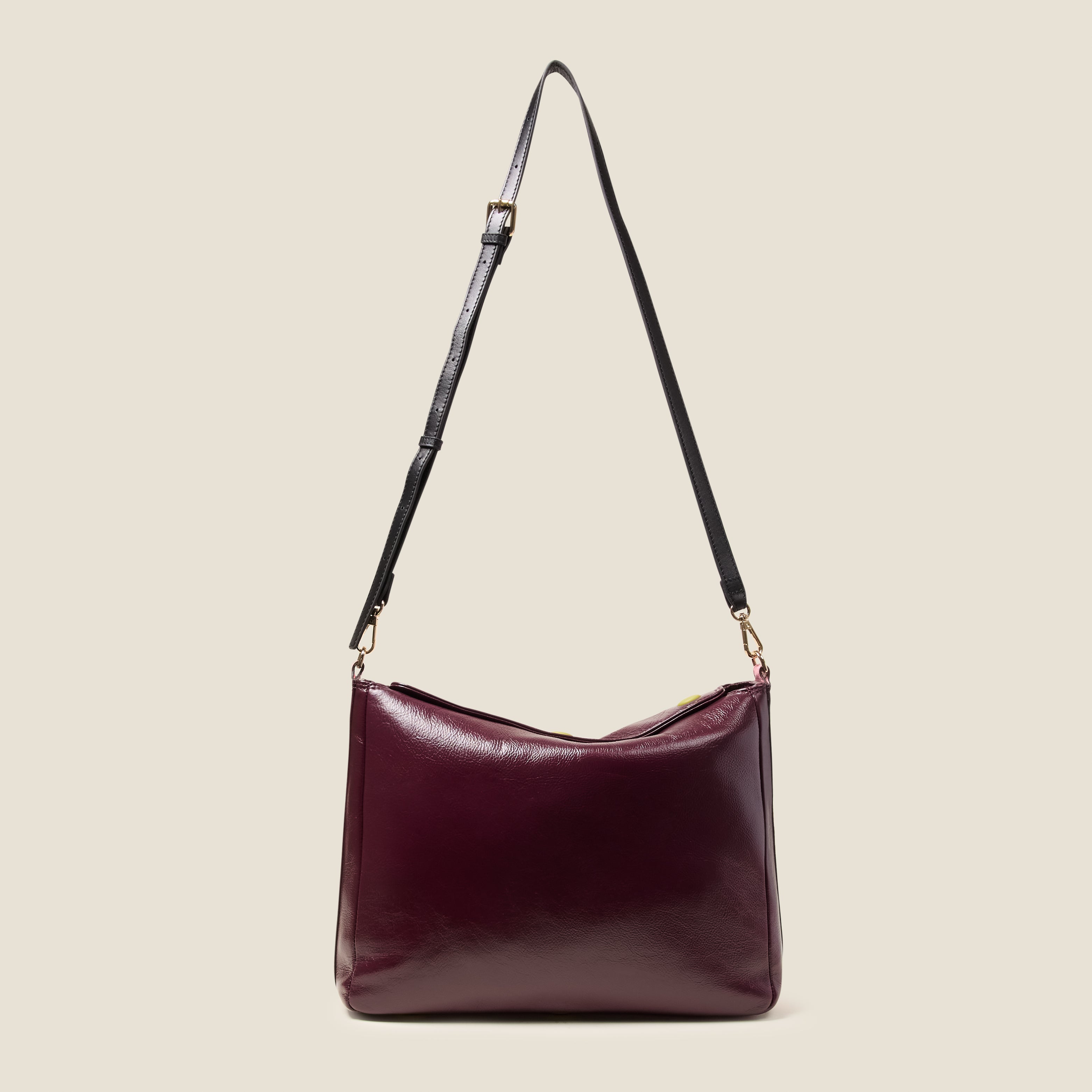 Large Softie Leather Shoulder Bag - OK Colourblock Burgundy