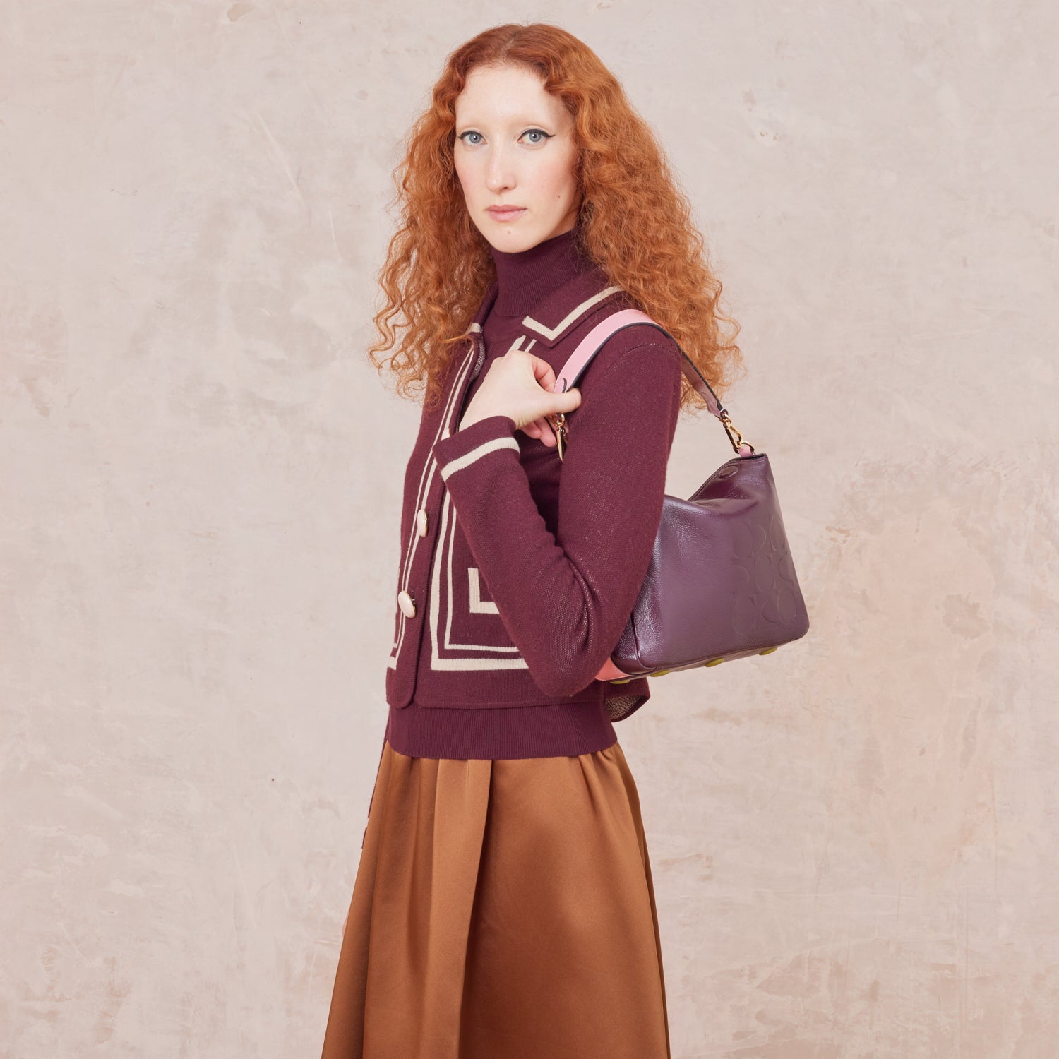 Small Softie Leather Shoulder Bag - OK Colourblock Burgundy