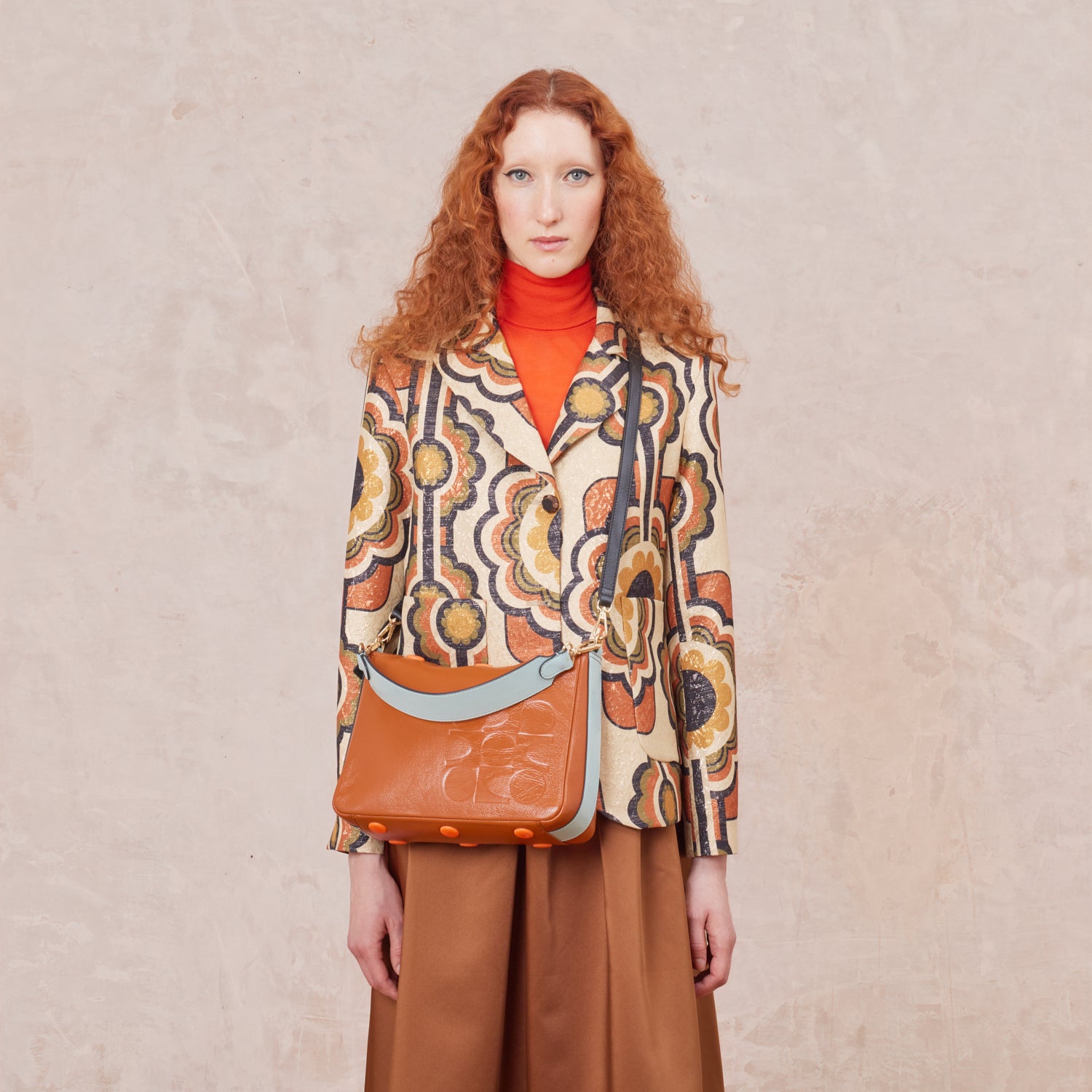 Small Softie Leather Shoulder Bag - OK Colourblock Sienna