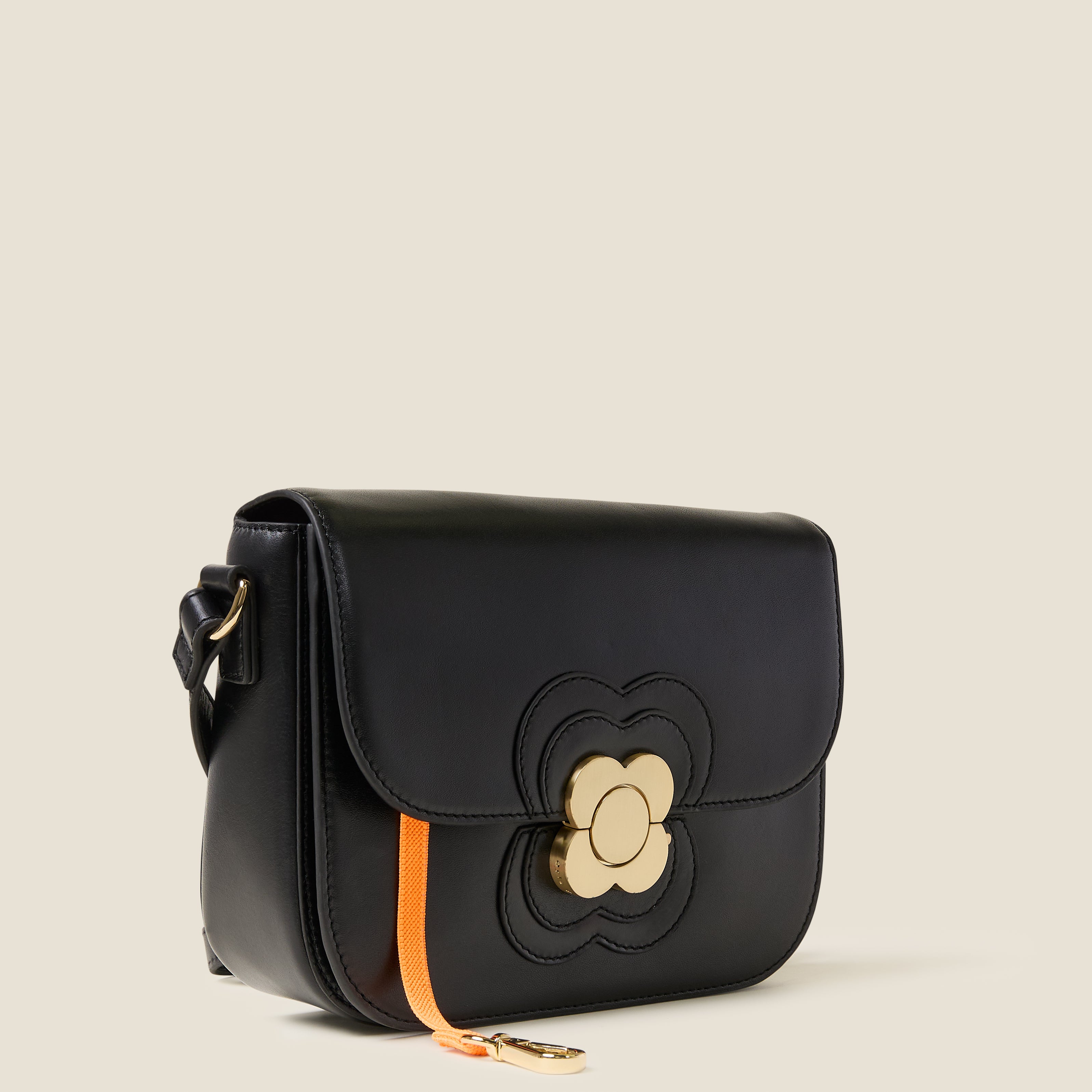 Eclipse Leather Crossbody Bag - Flower Applique Black