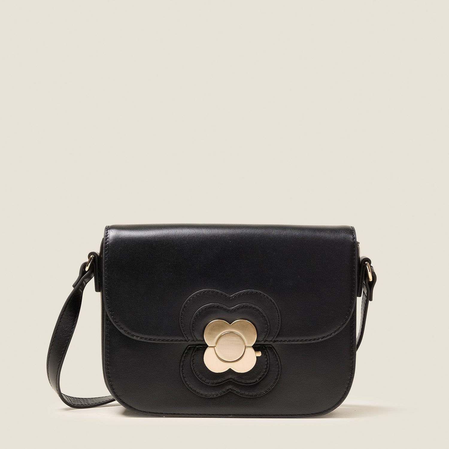 Eclipse Leather Crossbody Bag - Flower Applique Black