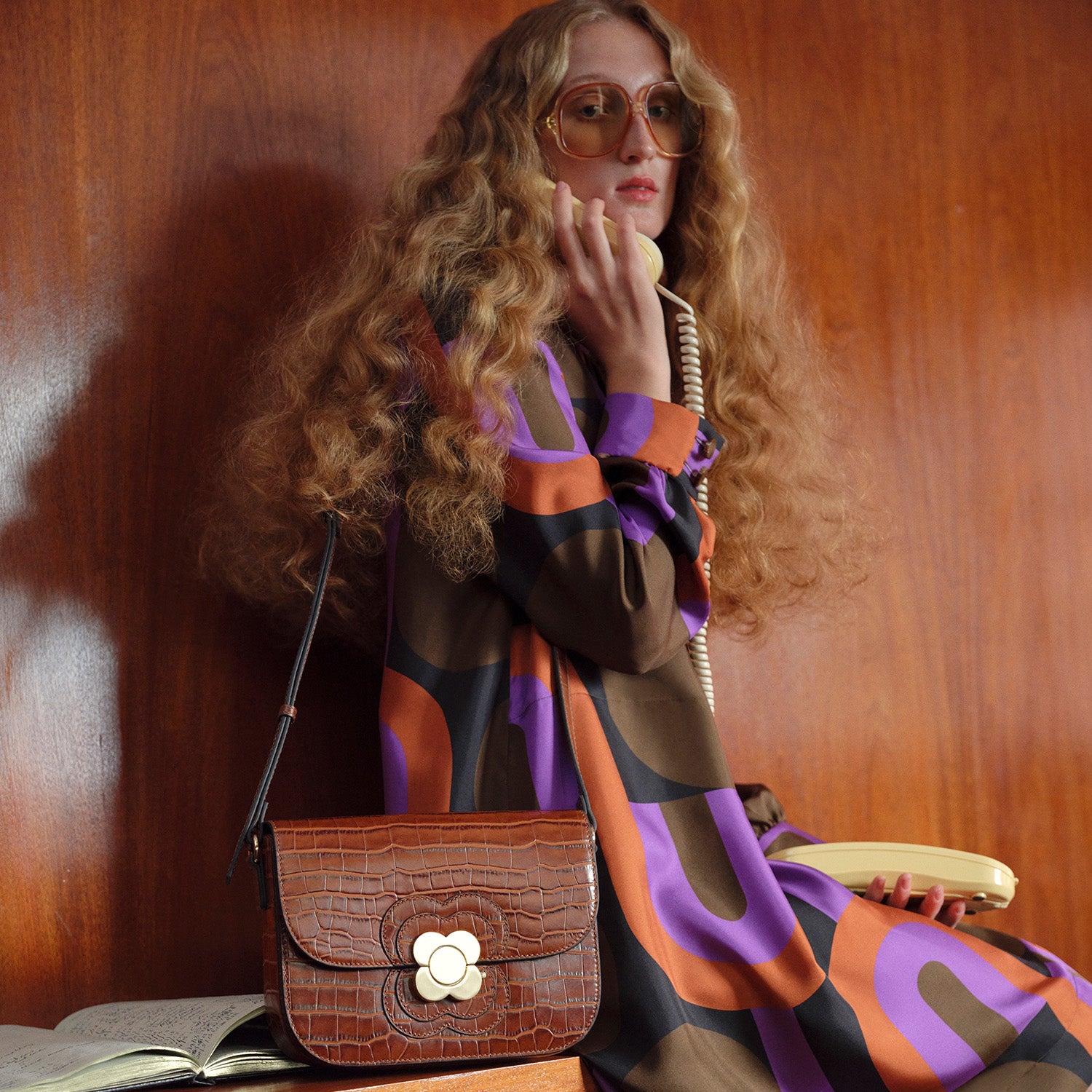 Eclipse Leather Crossbody Bag - Flower Applique Croc