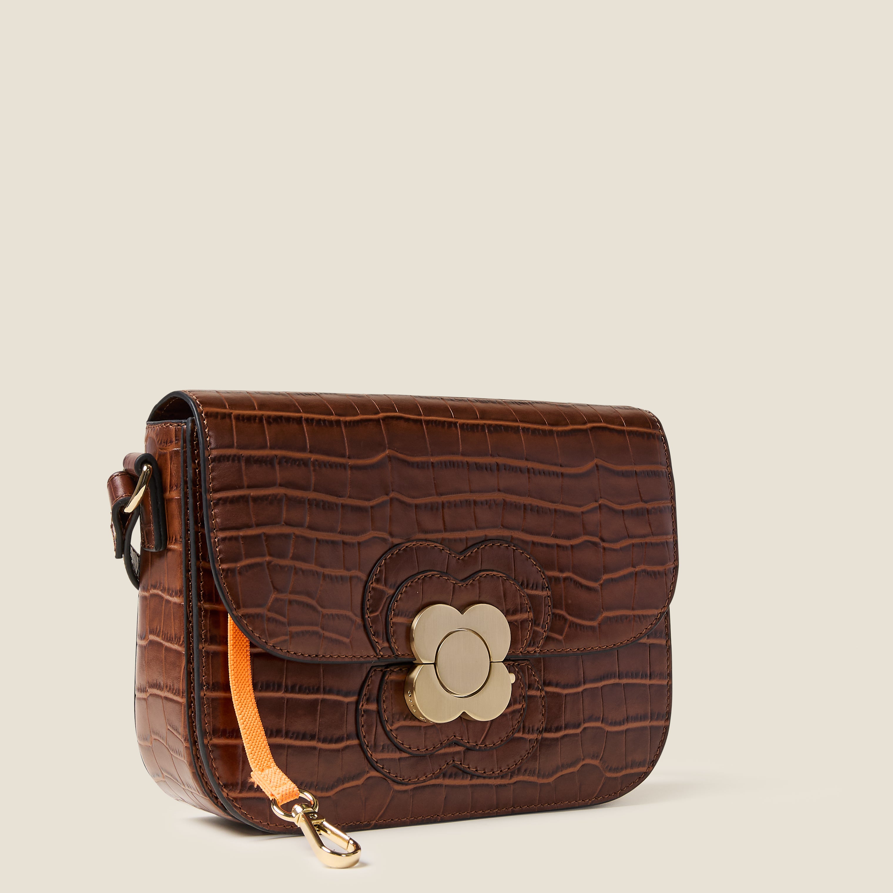 Eclipse Leather Crossbody Bag - Flower Applique Croc