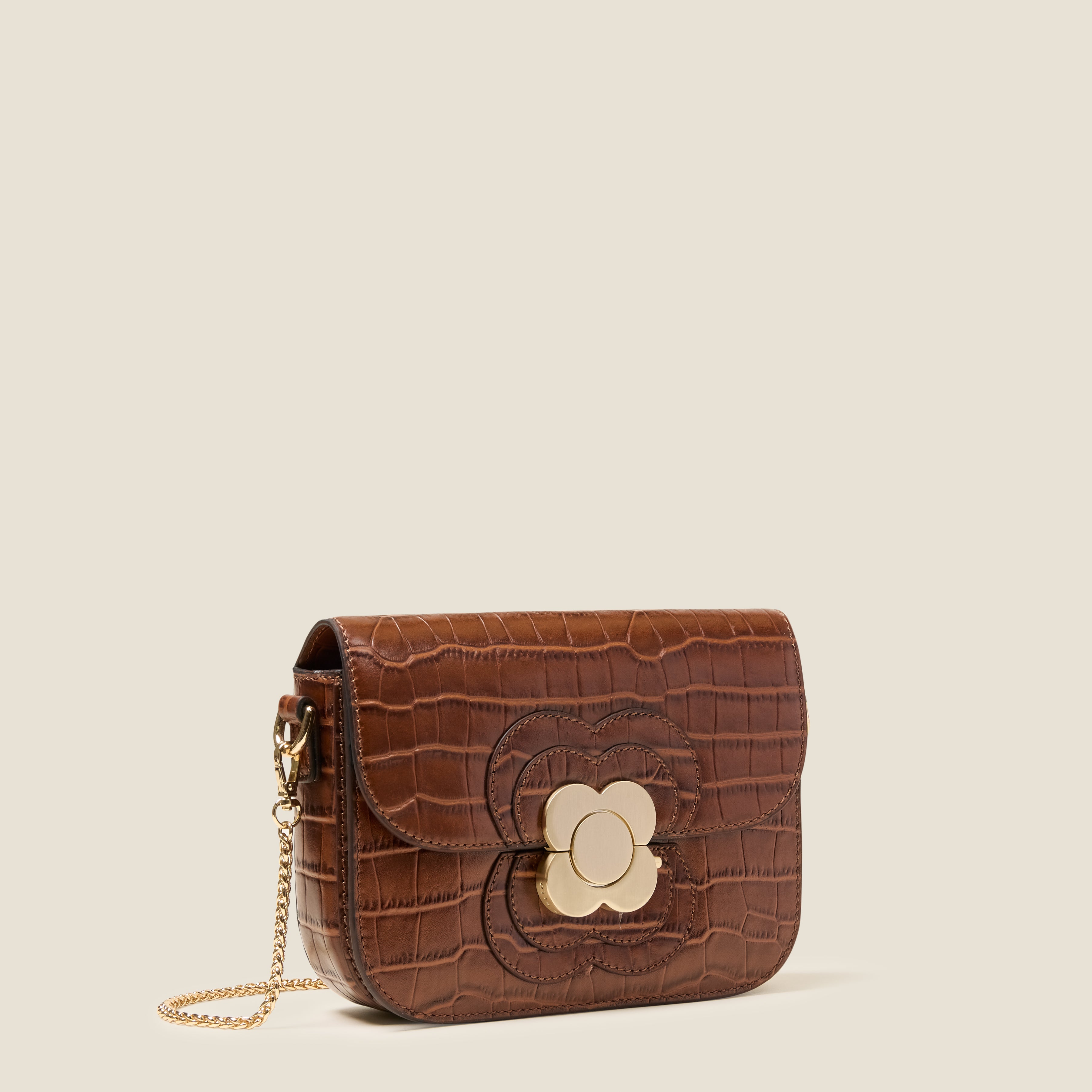 Mini Eclipse Leather Crossbody Bag - Flower Applique Croc