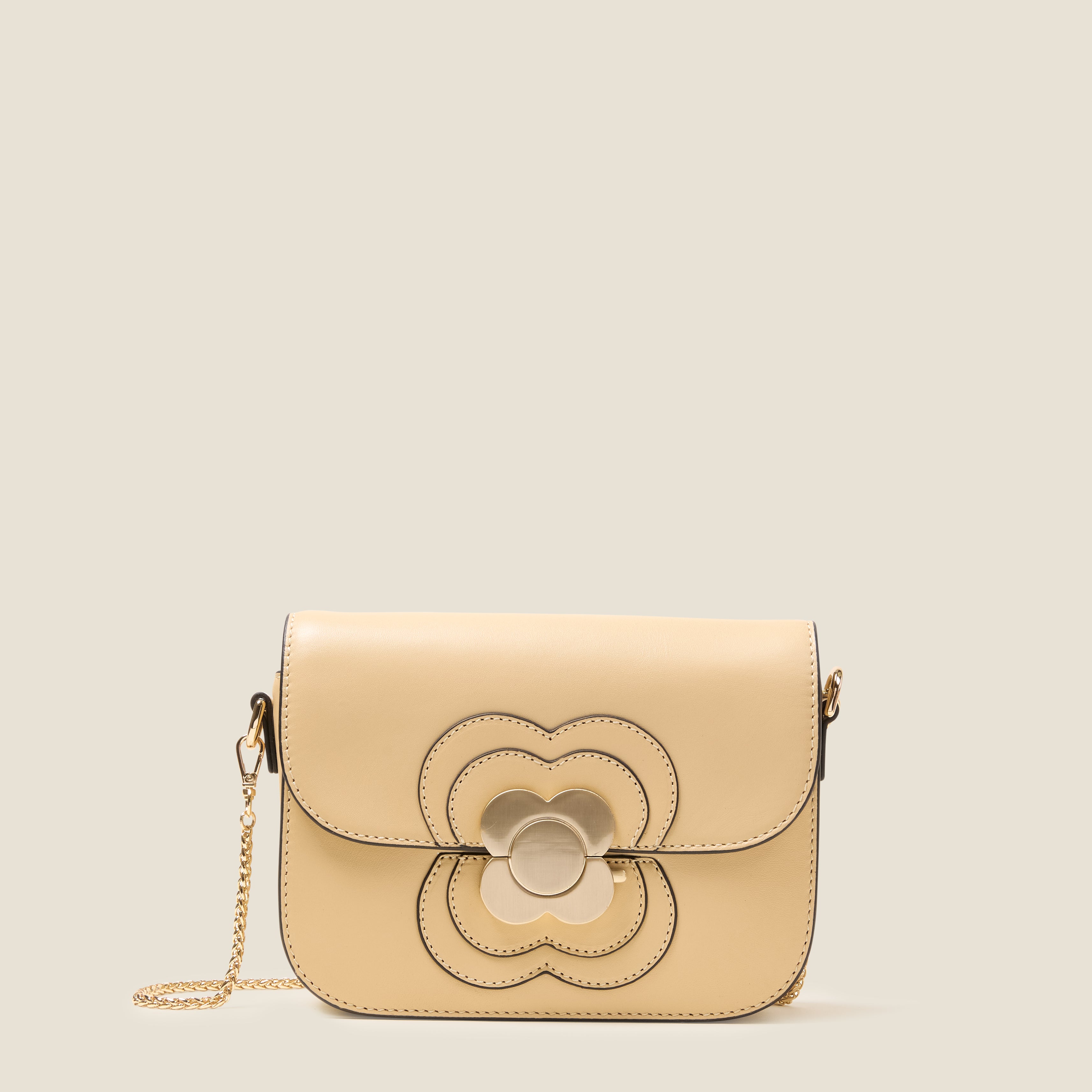 Mini Eclipse Leather Crossbody Bag - Flower Applique Cream
