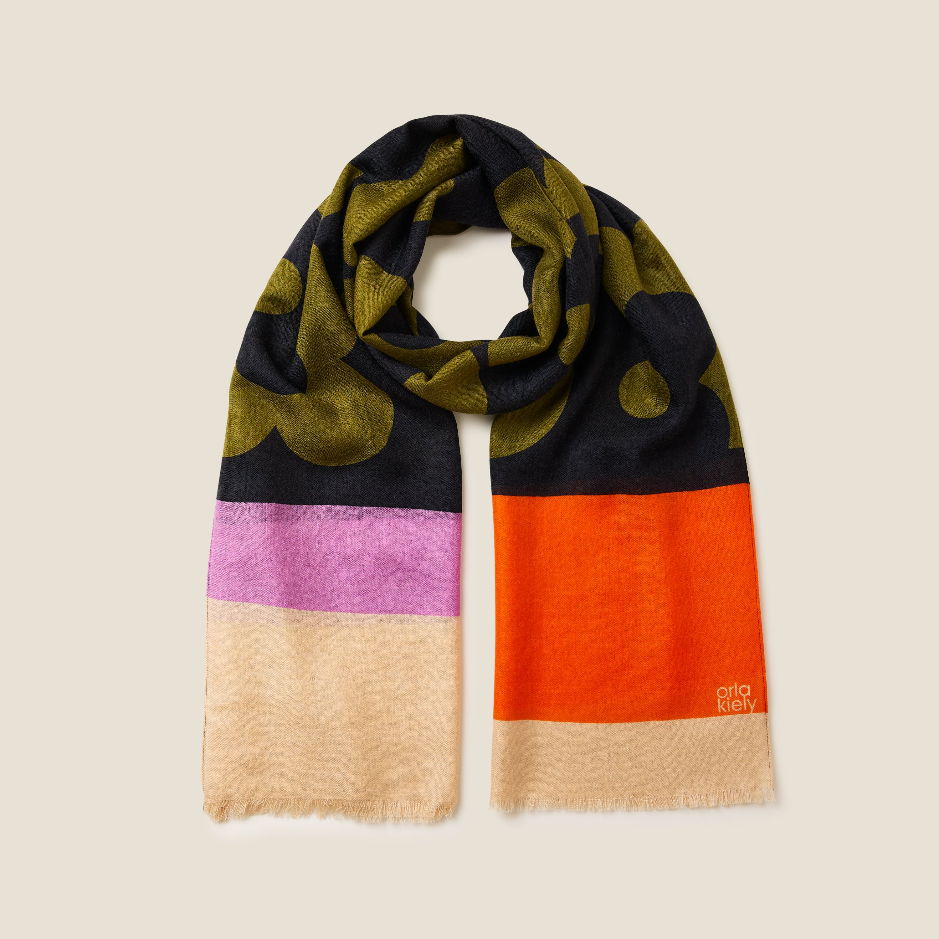 Wool Scarf - Flower Shadow Spot Navy