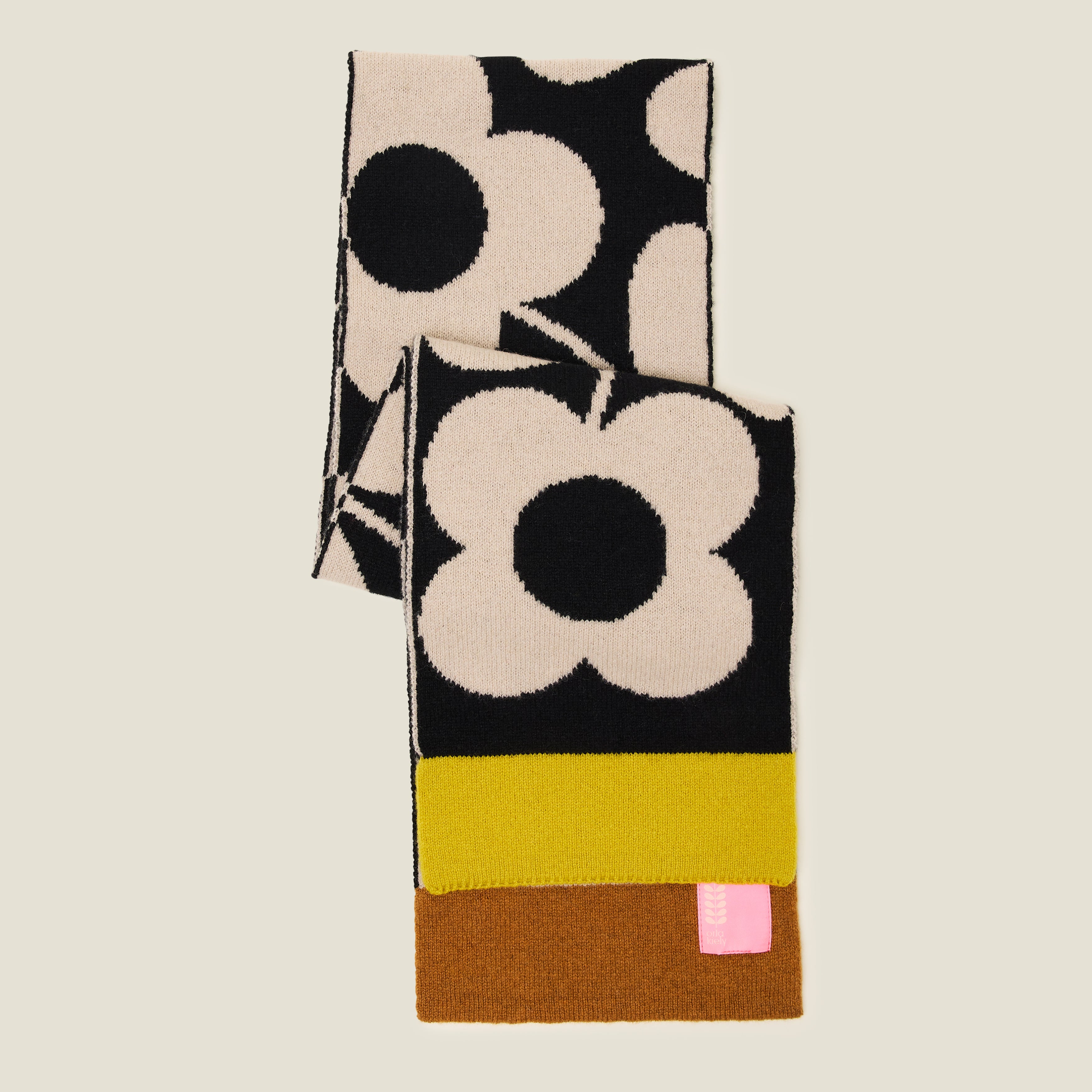 Stem Sprig Wool Scarf - Cream Black