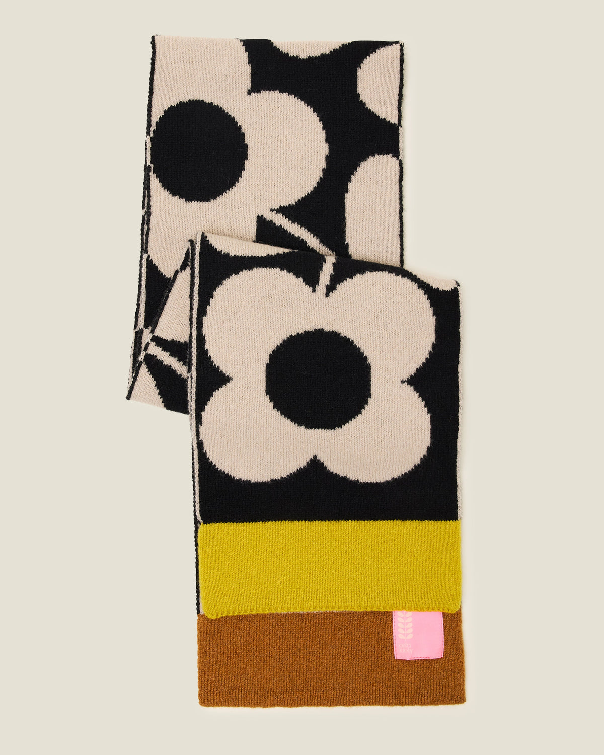 Stem Sprig Wool Scarf - Cream Black