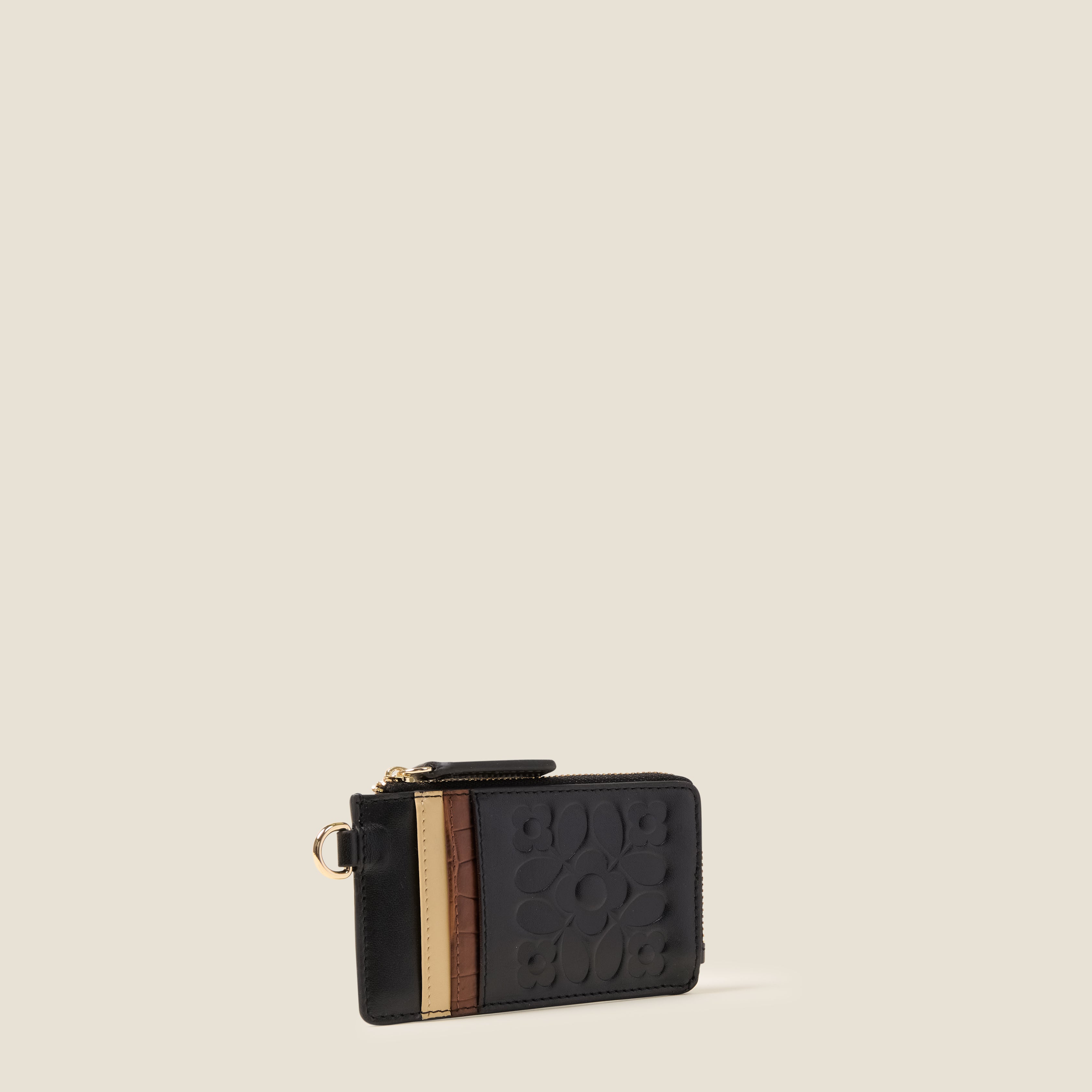 Frieda Leather Card Purse - Tile Emboss Black