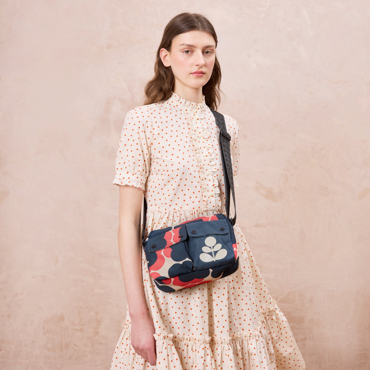 Angle Camera Bag - Floating Flower Navy Red