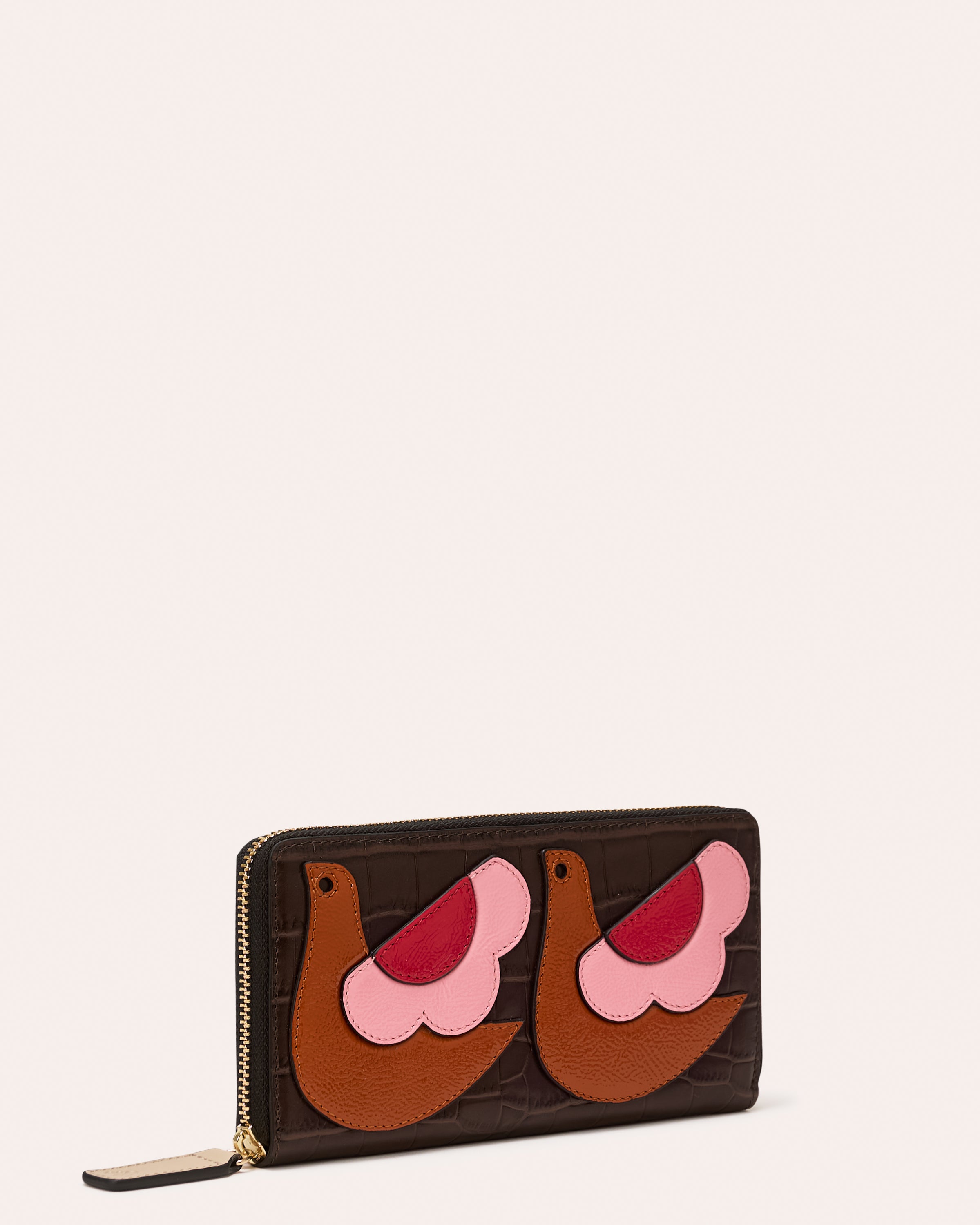 Forget Me Not Wallet - Birdie Applique Chocolate Croc