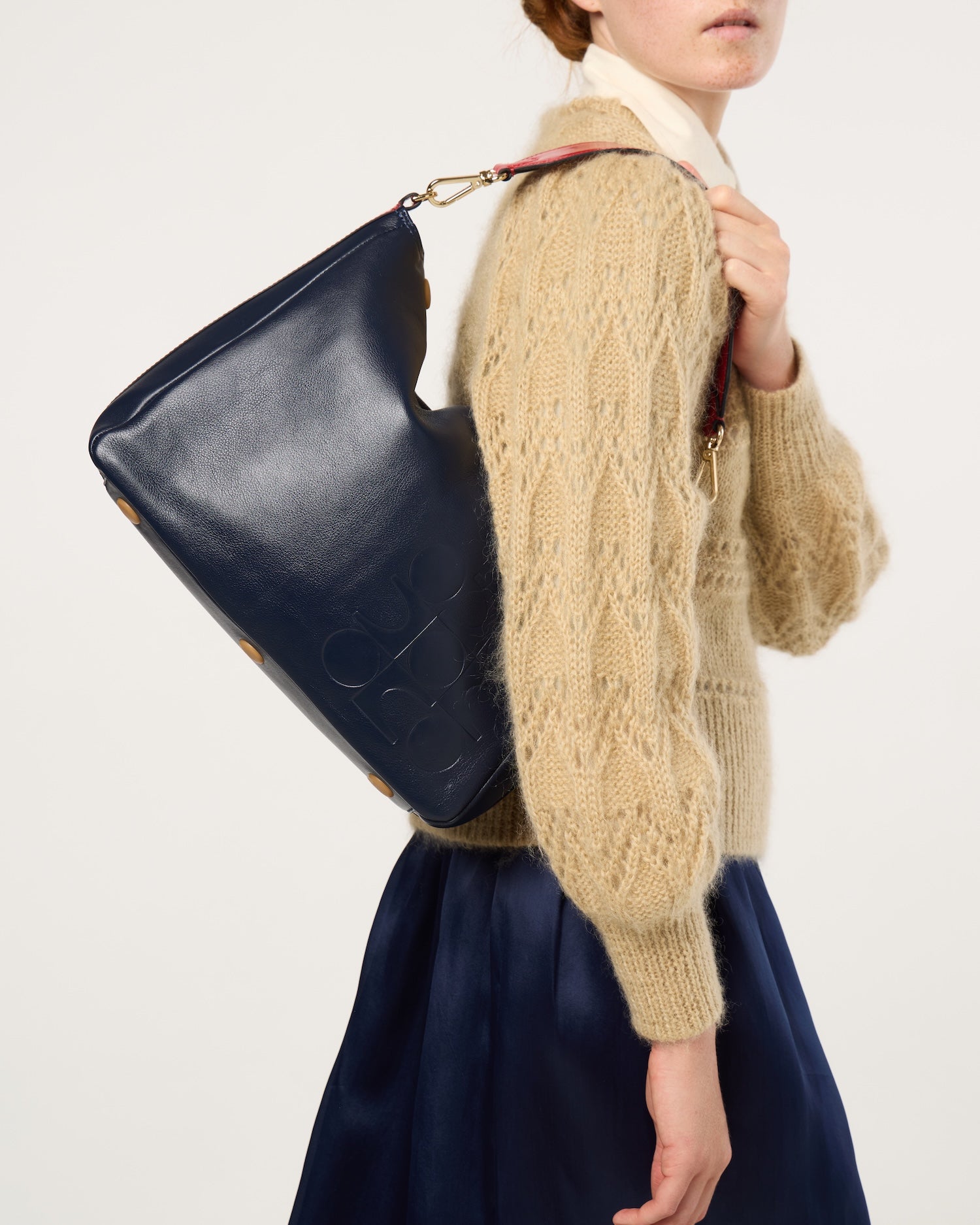 Large Softie Leather Shoulder Bag - OK Colour Block Navy