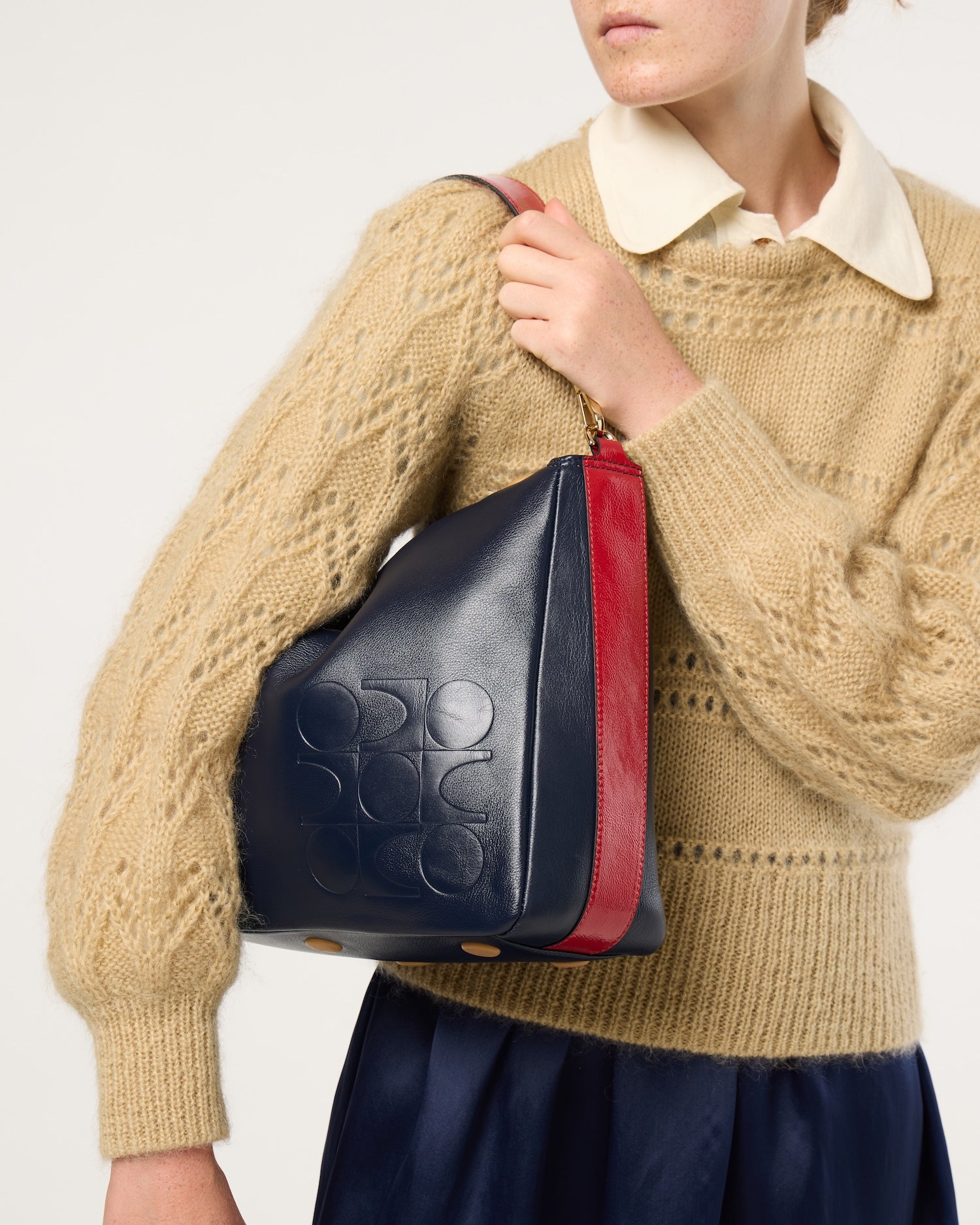 Large Softie Leather Shoulder Bag - OK Colour Block Navy