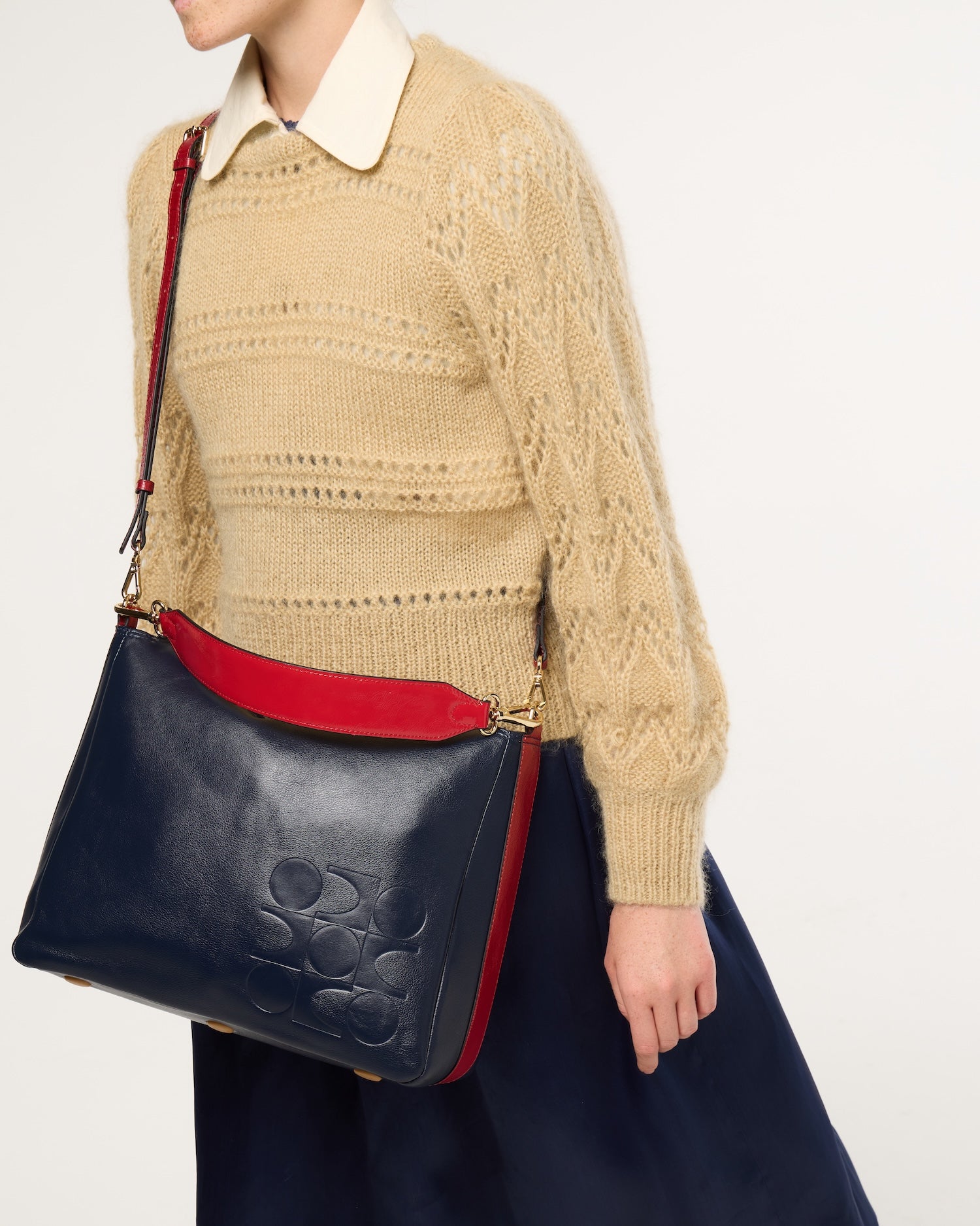 Large Softie Leather Shoulder Bag - OK Colour Block Navy