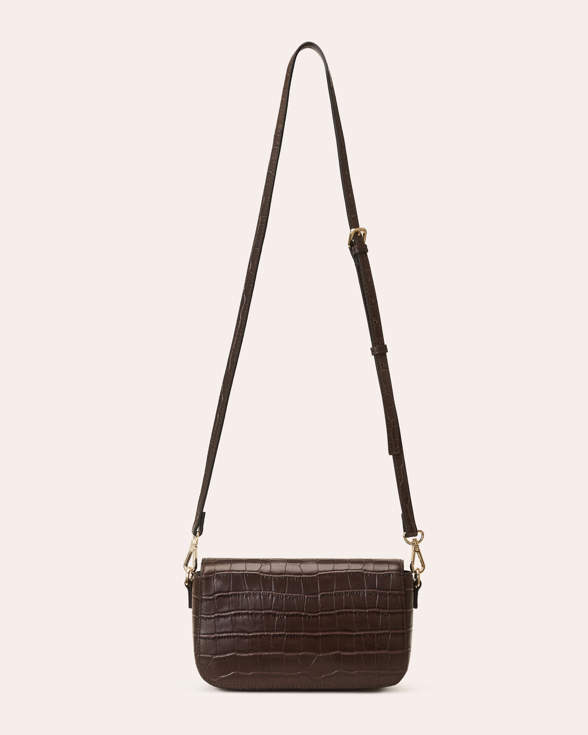 Oblong Eclipse Leather Crossbody - Chocolate Croc