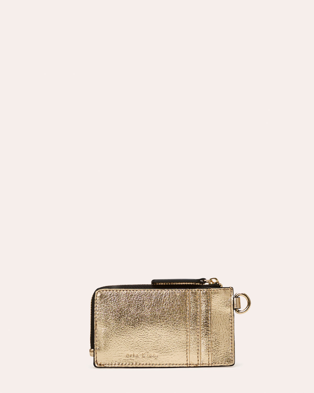 Frieda Leather Card Purse - Flower Applique Gold Metallic Leather