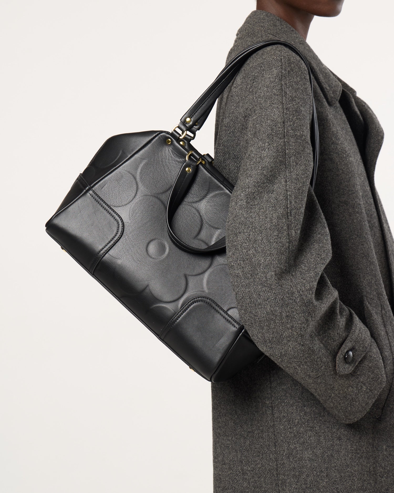 Opera Leather Shoulder Bag - Flower Power Black
