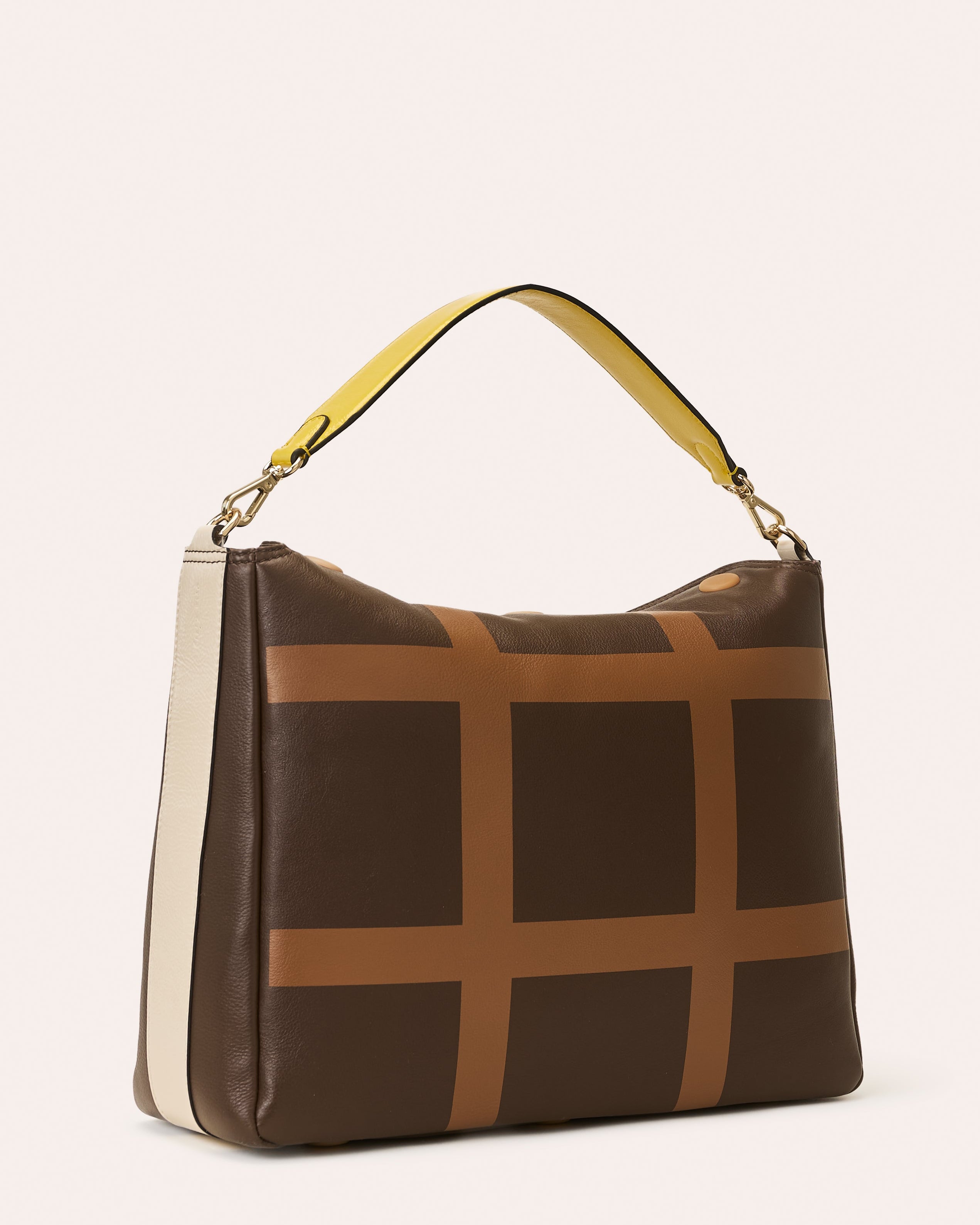 Large Softie Leather Shoulder Bag - OK Grid Chocolate