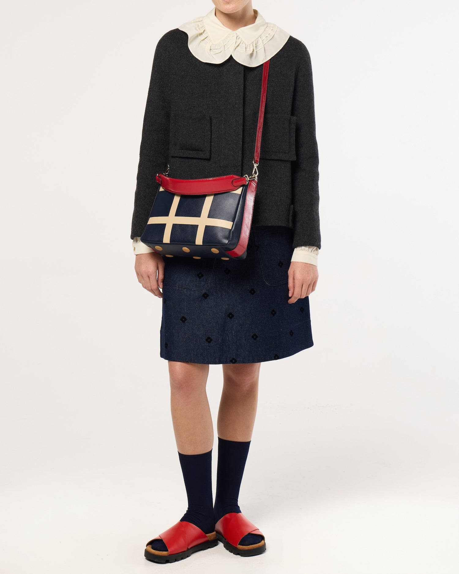 Small Softie Leather Shoulder Bag - OK Grid Navy