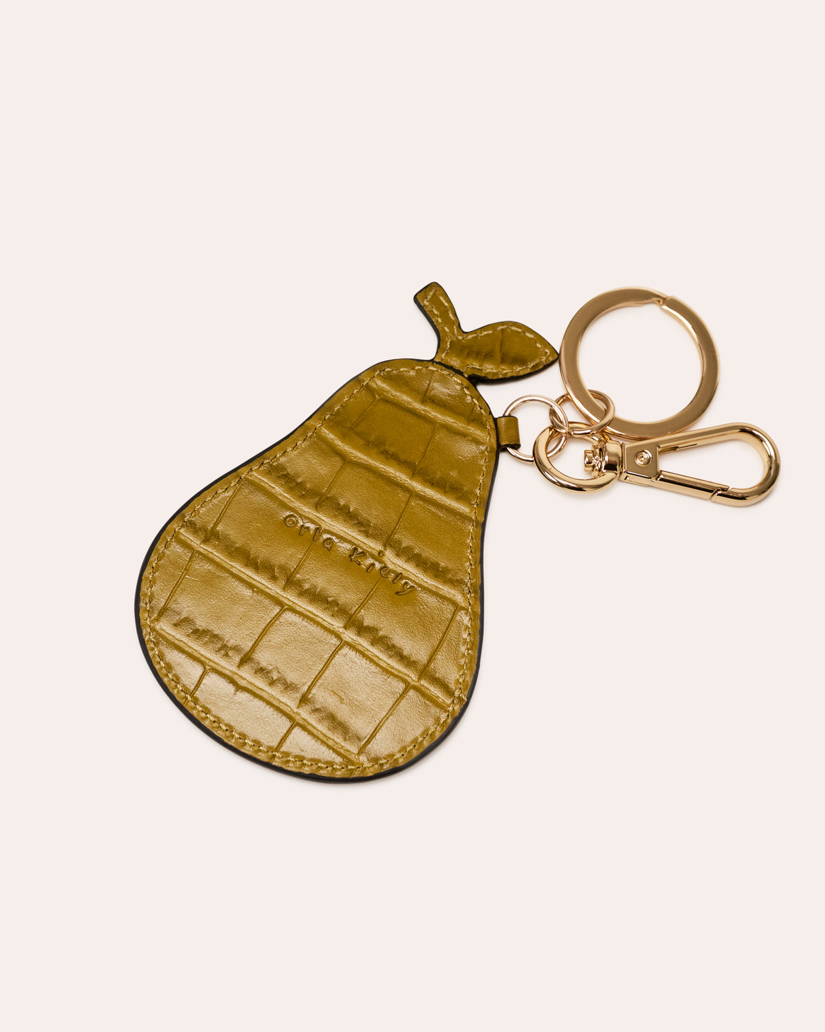 Pear Keyring - Gold & Green Tea Leather