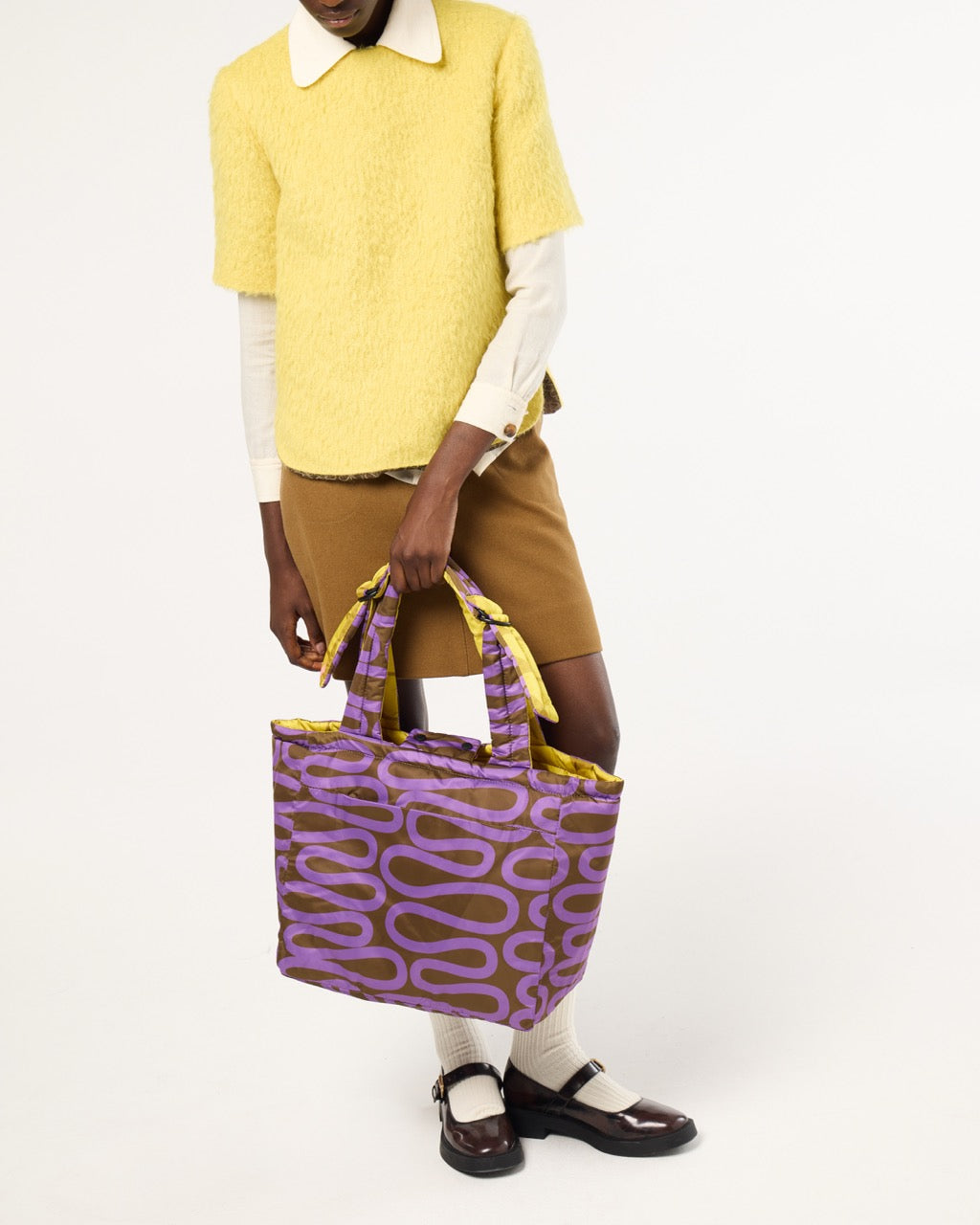 Reversible Puffy Tote - Solid Stem Gorse and Heather