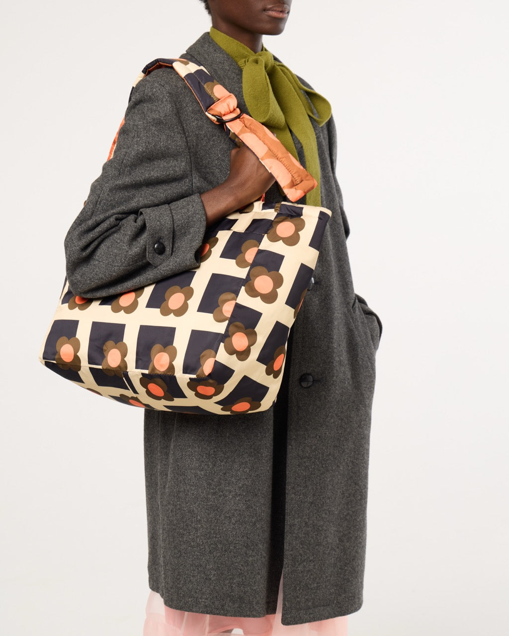 Reversible Puffy Tote - Solid Stem Marmalade and Clementine