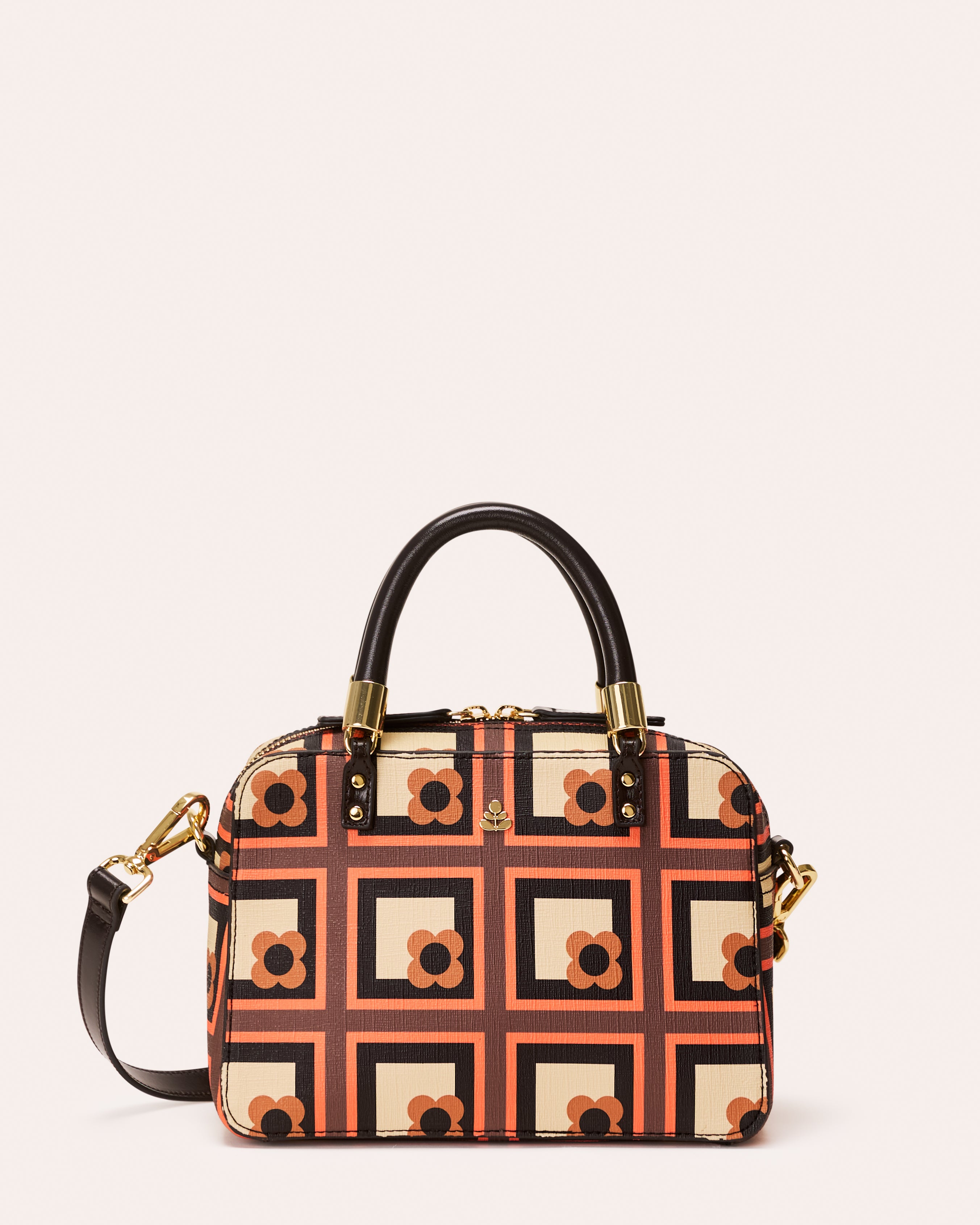 Mini Block Handbag - Retro Flower Check Orange
