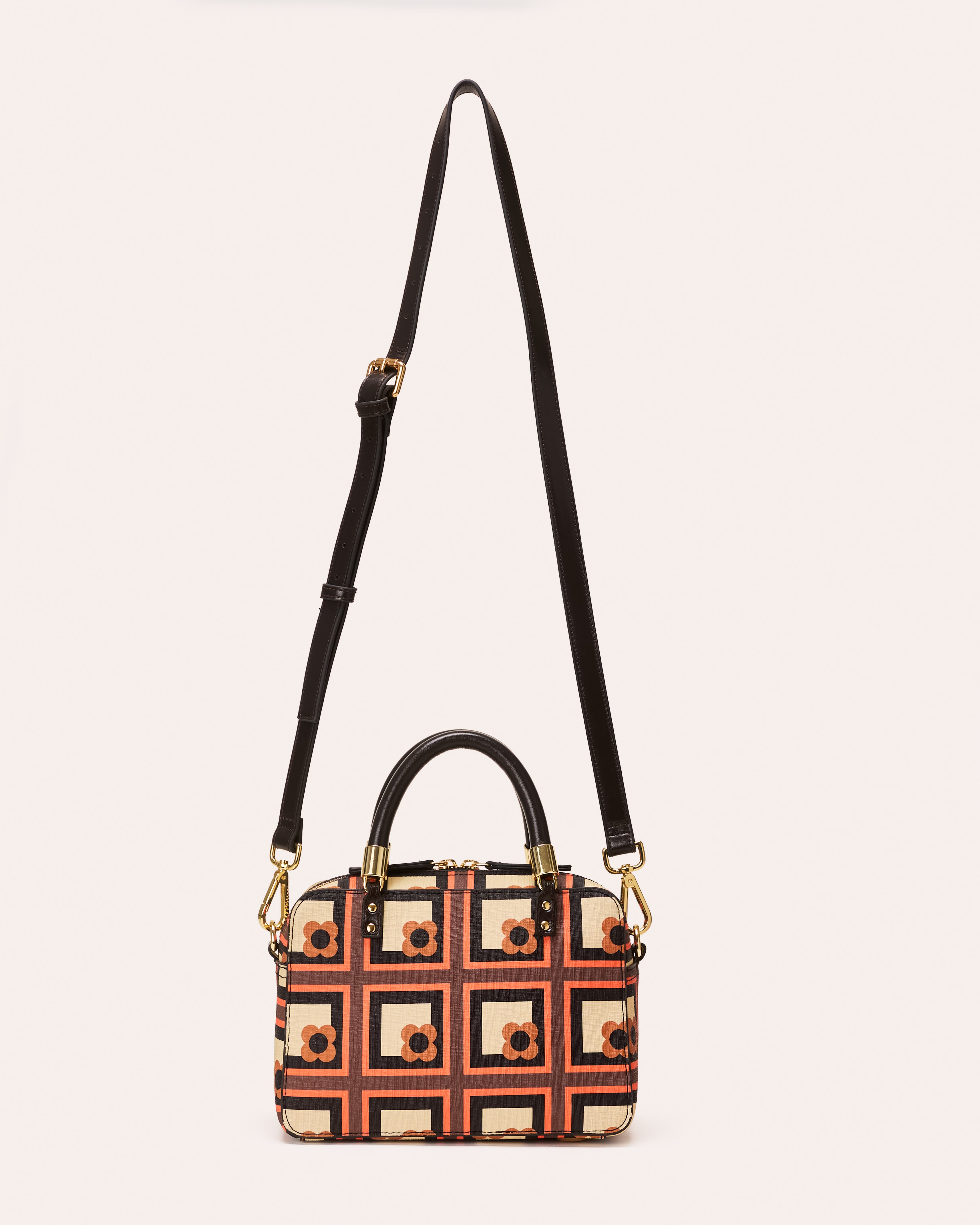 Mini Block Handbag - Retro Flower Check Orange