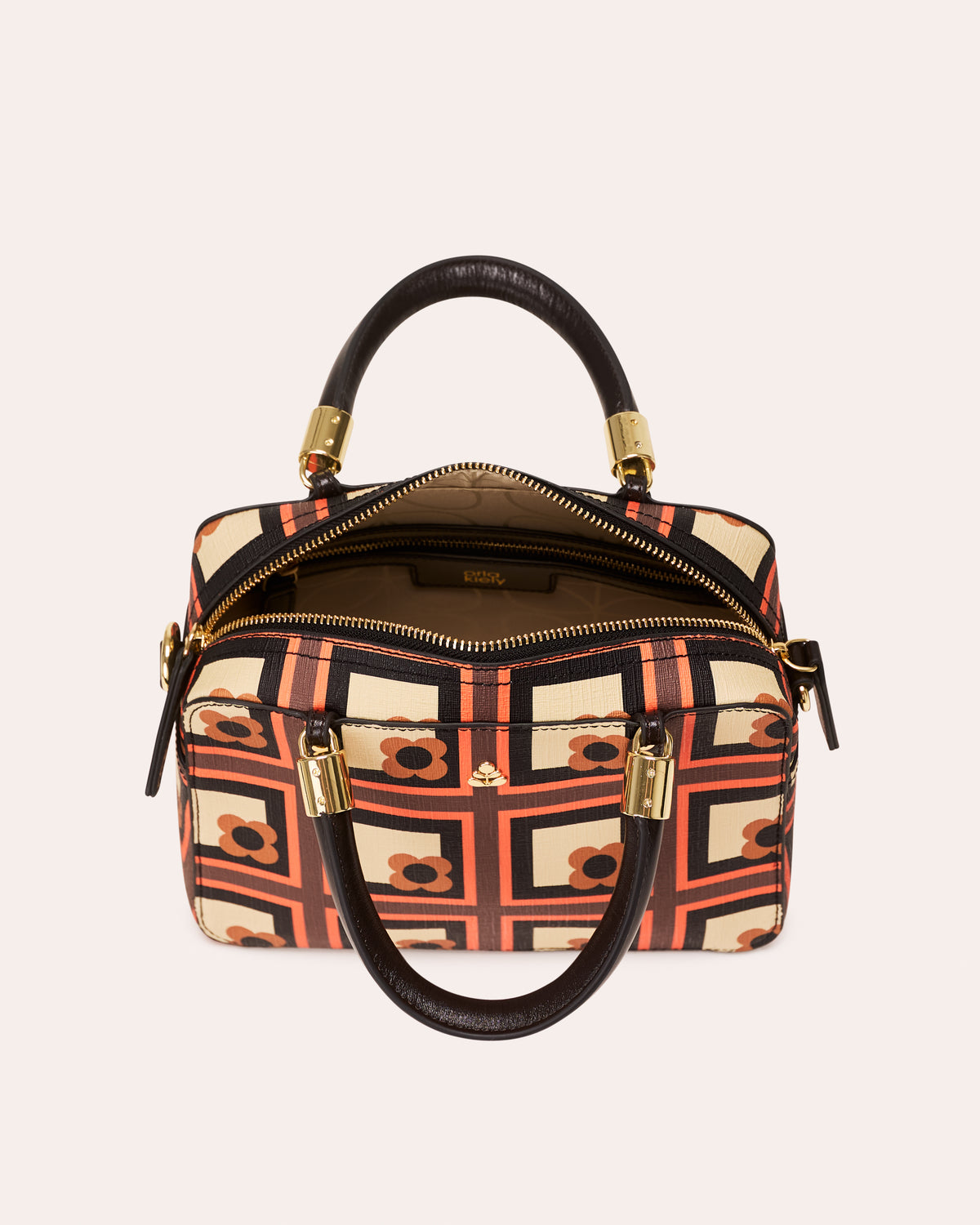 Mini Block Handbag - Retro Flower Check Orange