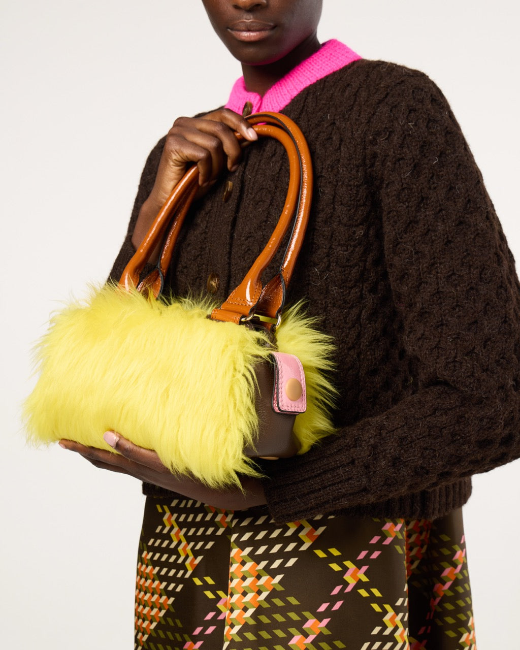 Mini Pockety Sheepskin Shoulder Bag - OK Colourblock Chocolate