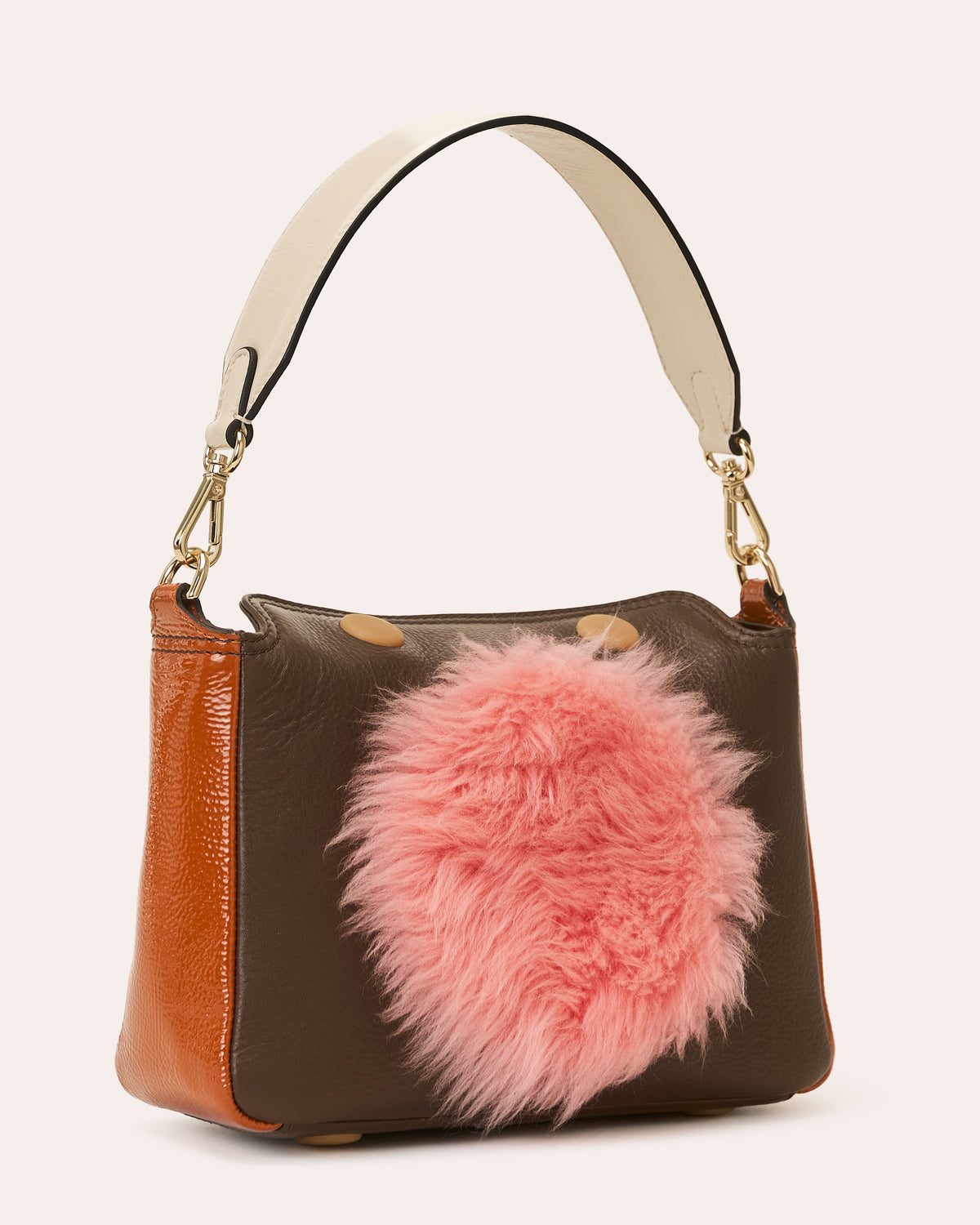 Mini Softie Leather Handbag - Sheepskin Applique Chocolate