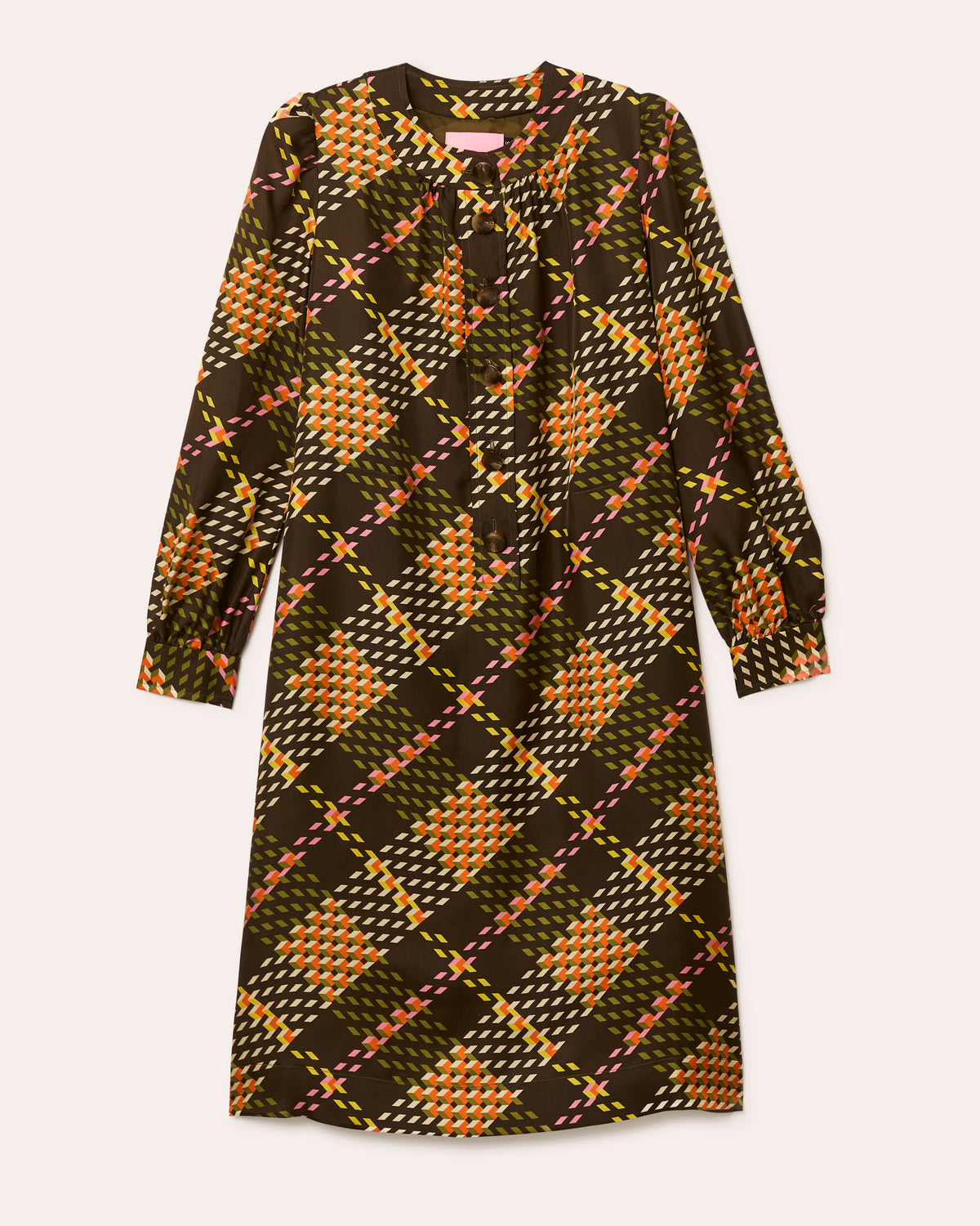 Dora Silk Dress - Cubic Check Cocoa