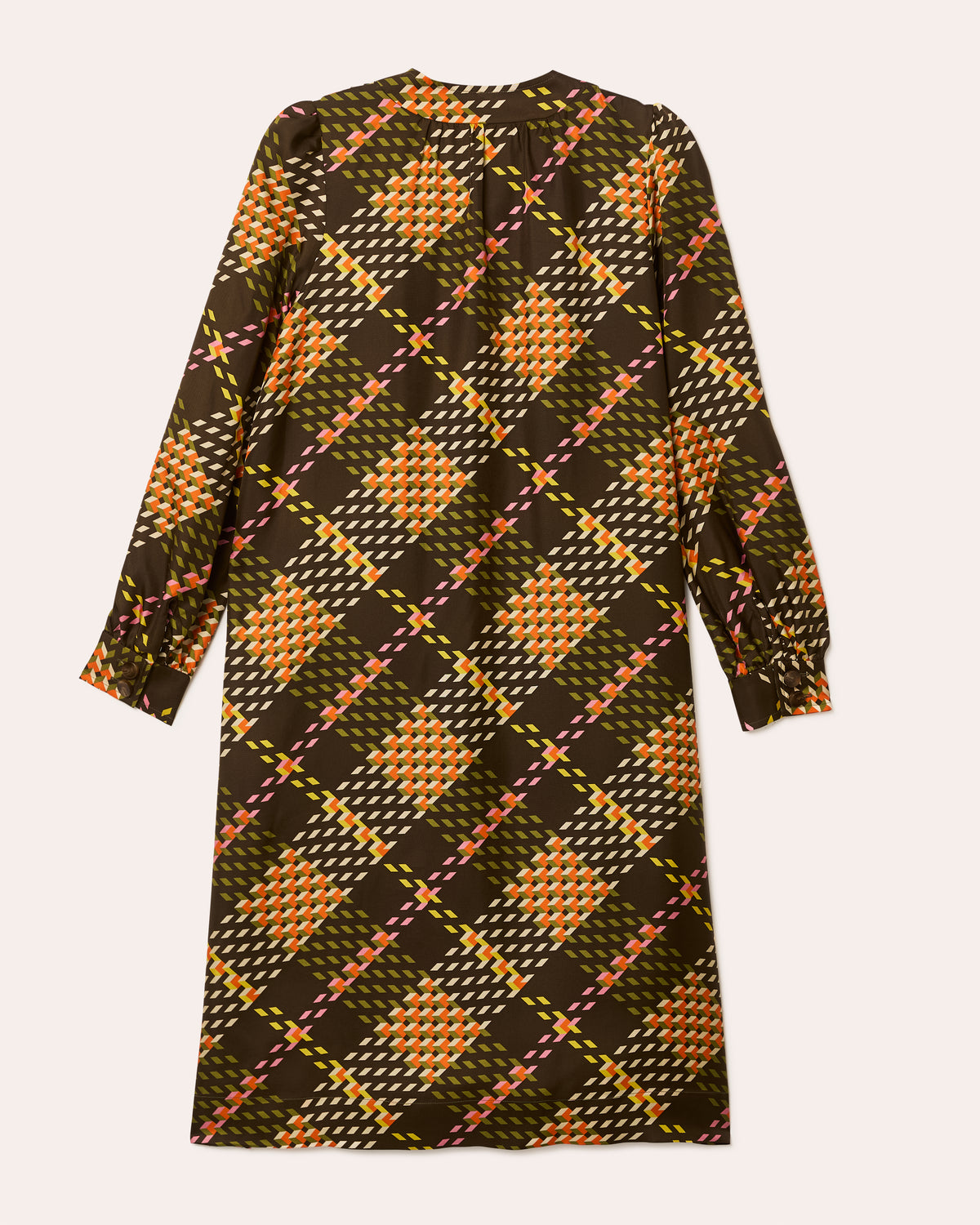 Dora Silk Dress - Cubic Check Cocoa