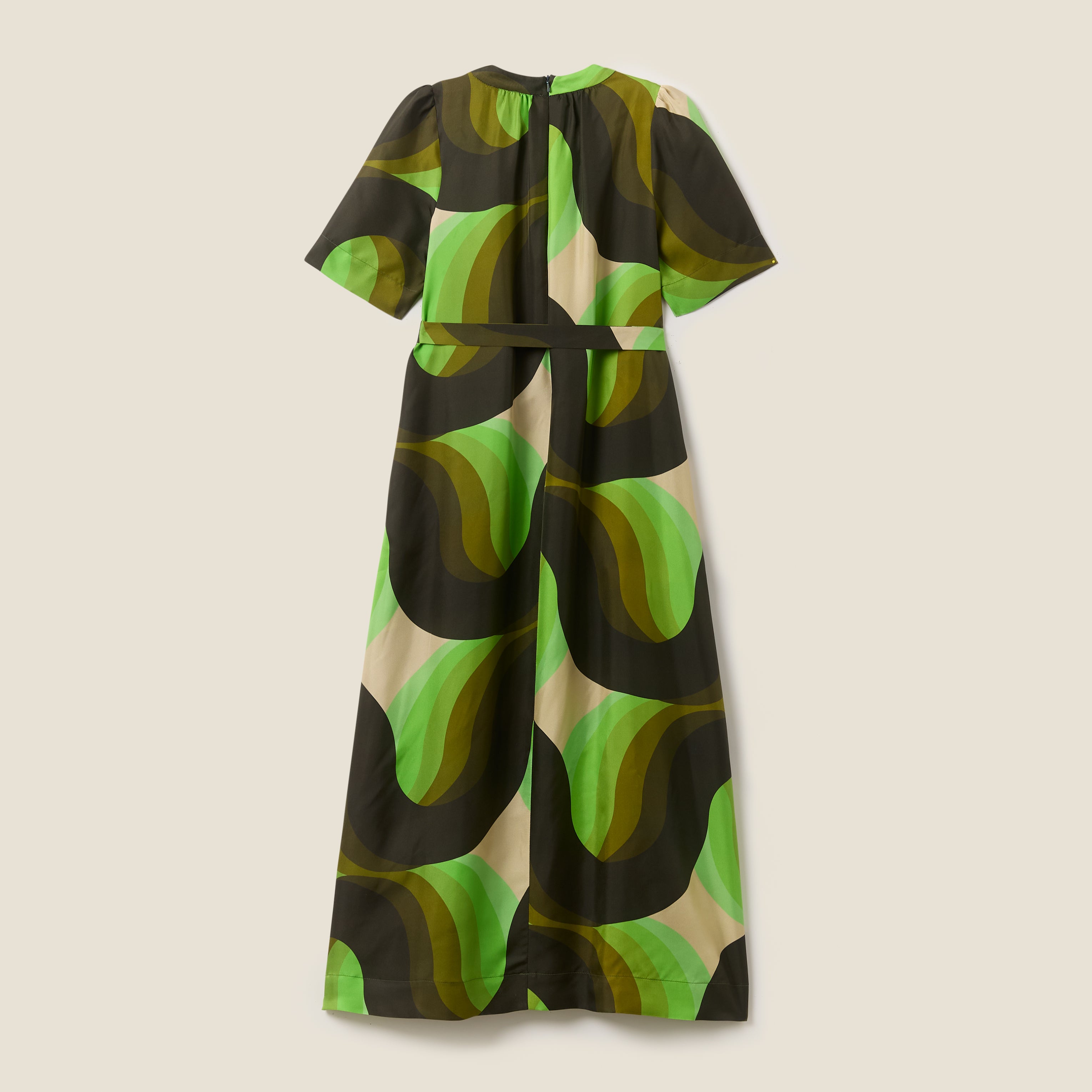 Orla Short Sleeve Belted Silk Dress Giant Rolling Wave Electra