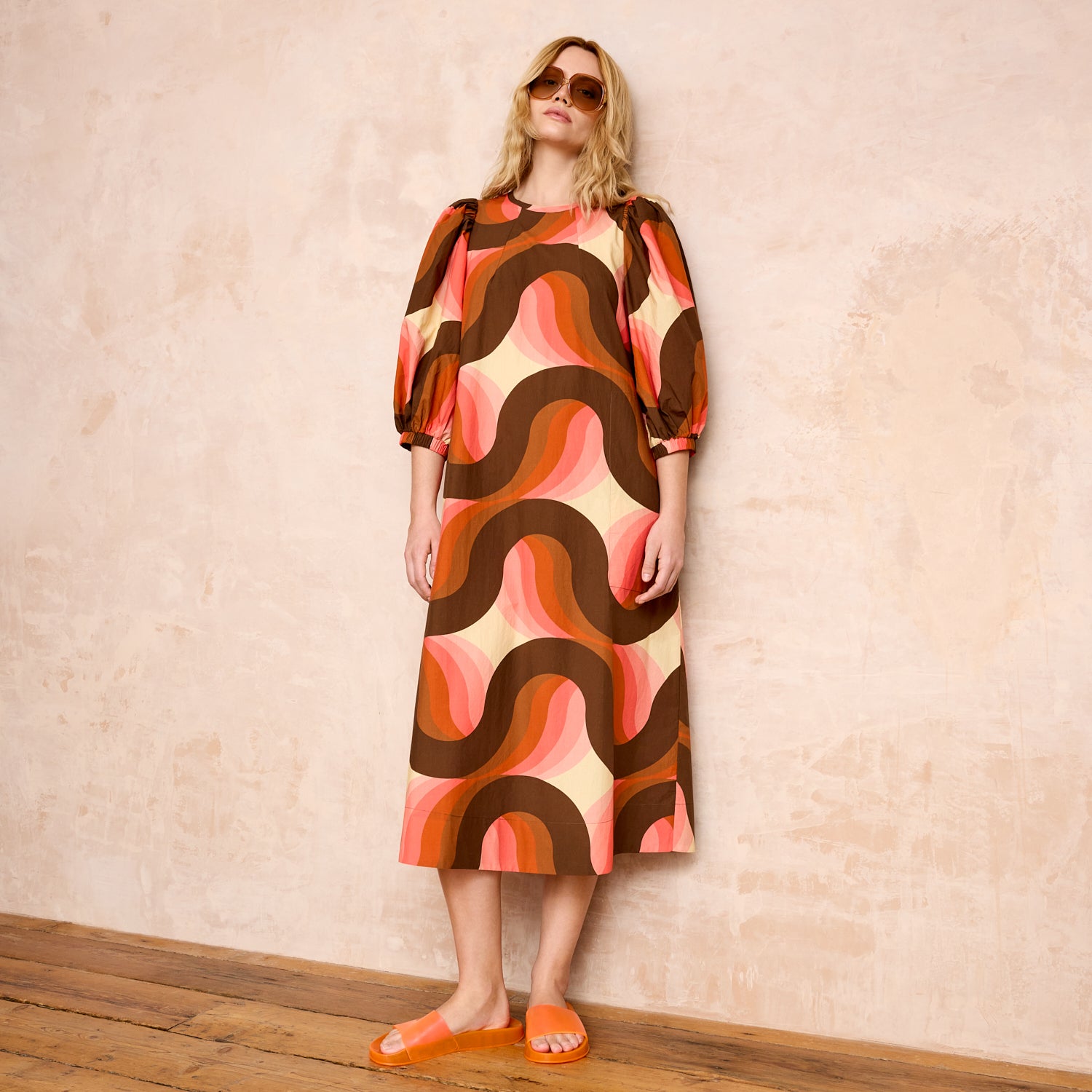 Bella Puff Sleeve Dress Giant Rolling Wave