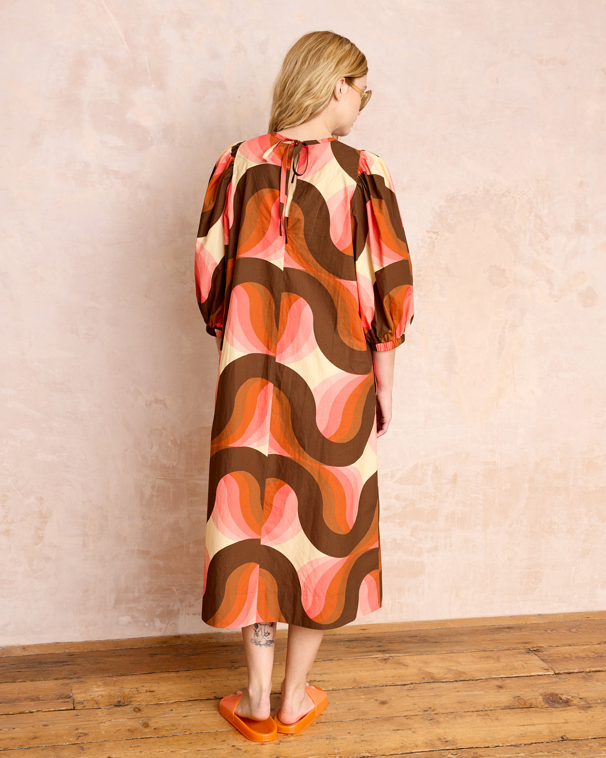Bella Puff Sleeve Dress Giant Rolling Wave