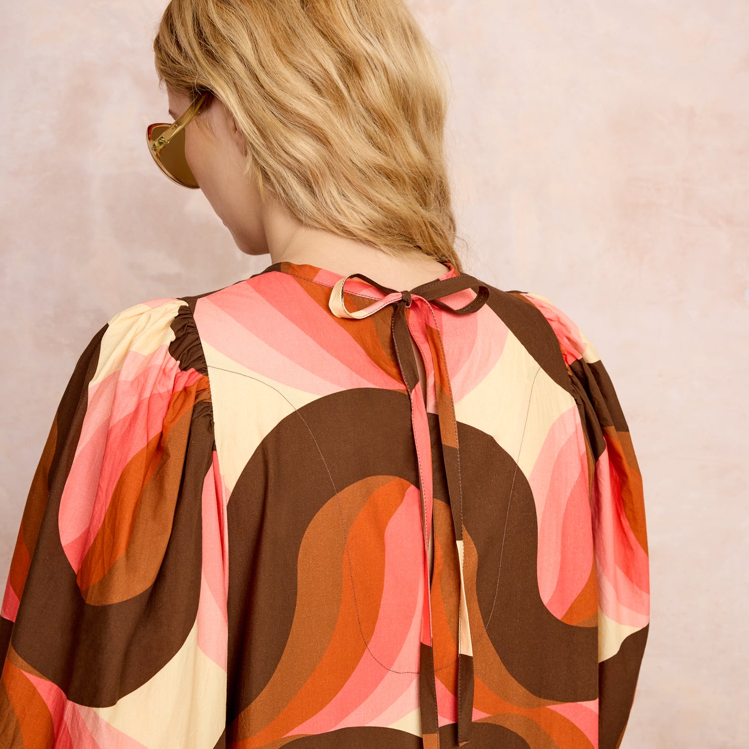 Bella Puff Sleeve Dress Giant Rolling Wave