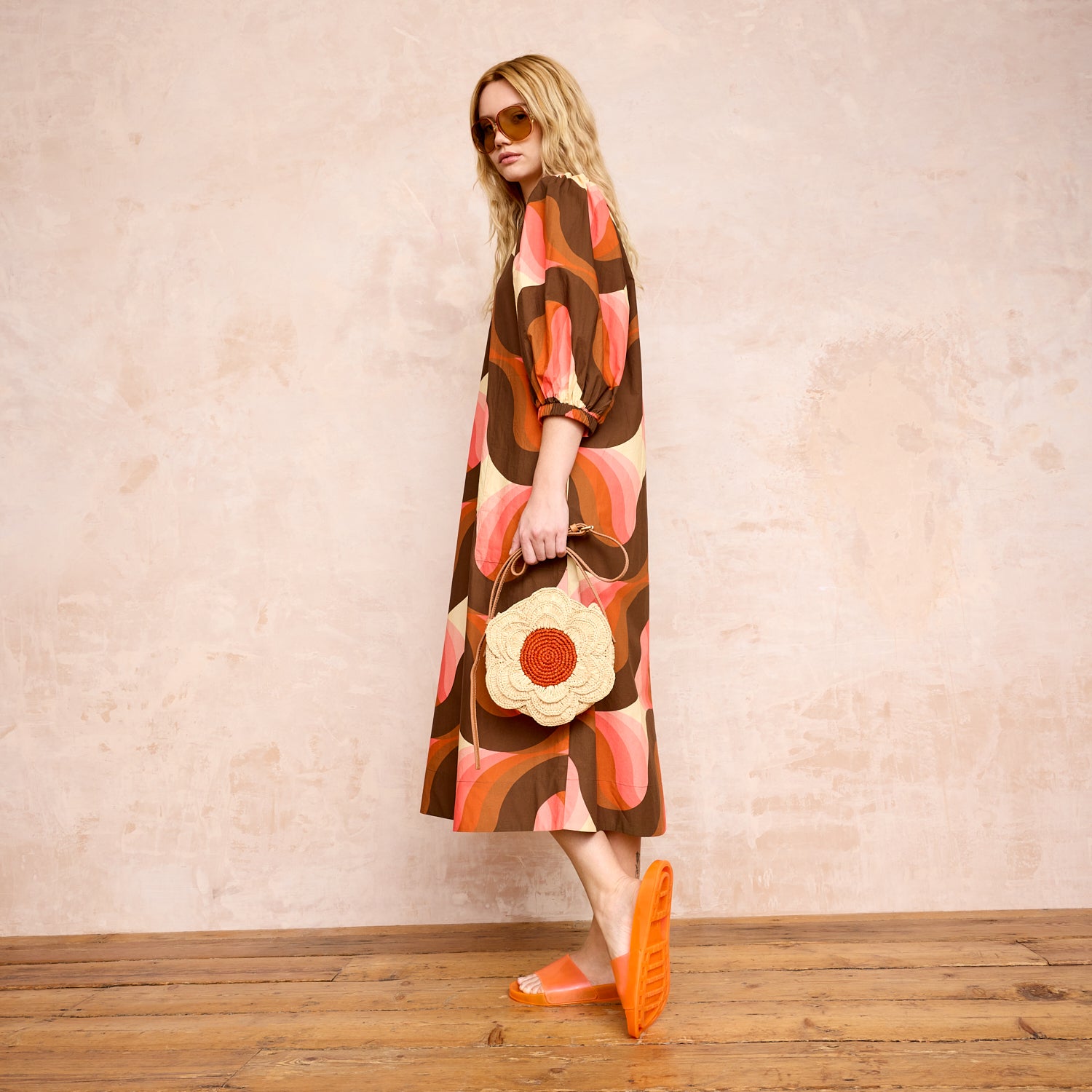 Bella Puff Sleeve Dress Giant Rolling Wave